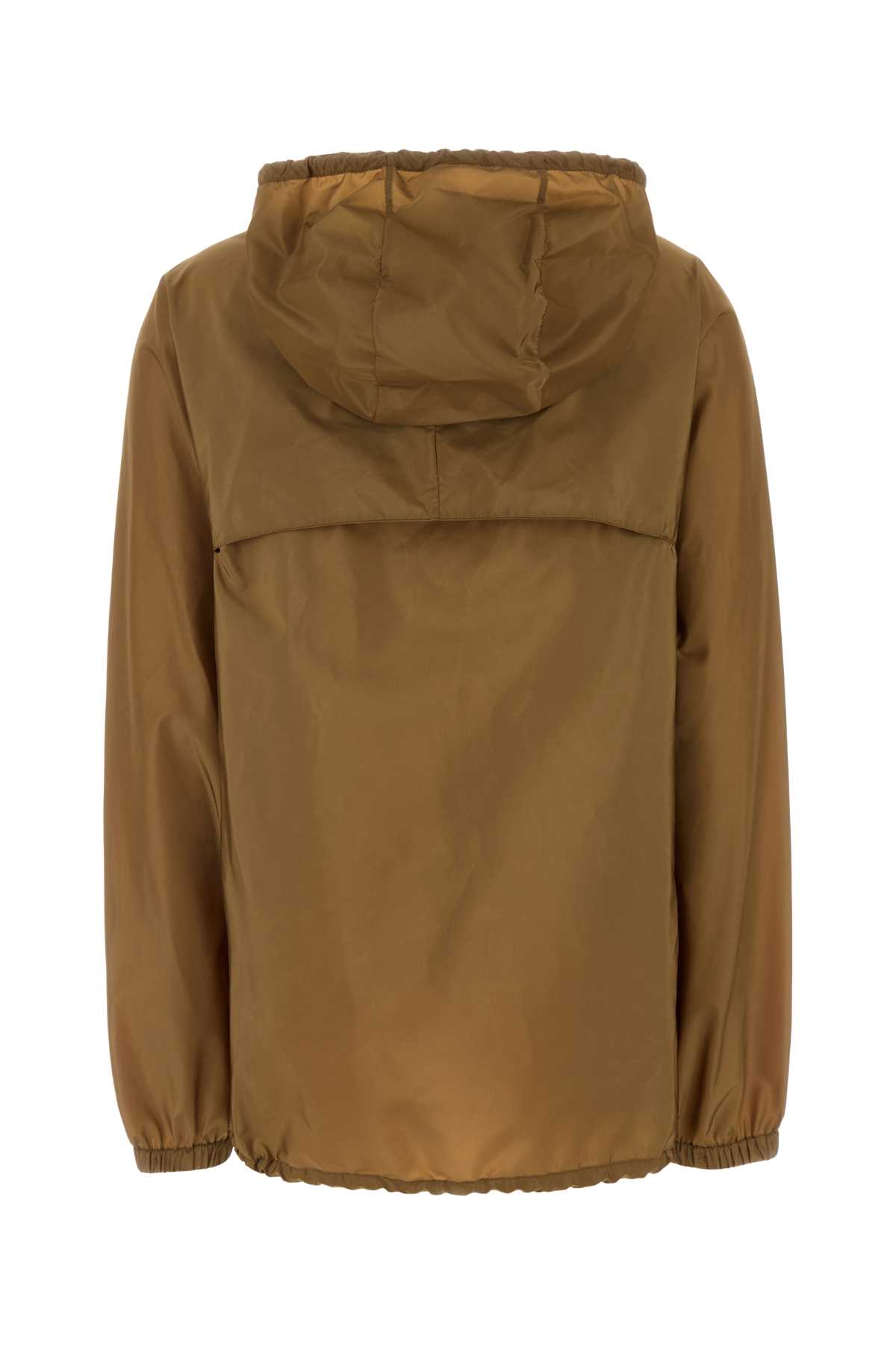 Prada Women Re-nylon Hooded Jacket With Contrast Trims In Sughero