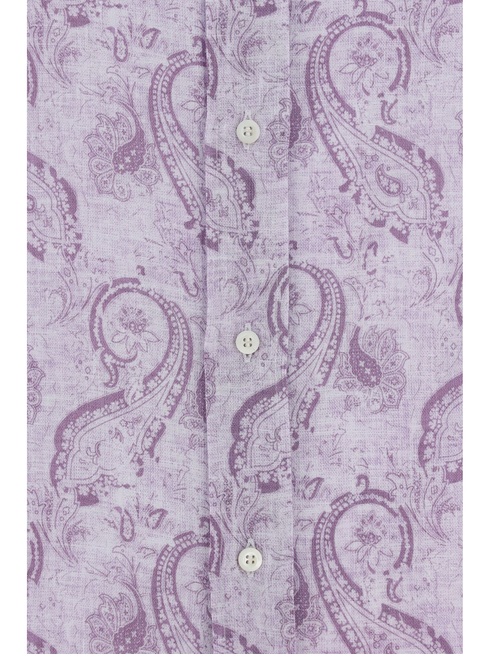 Brunello Cucinelli Linen Shirt Paisley Pattern In Bianco/denim