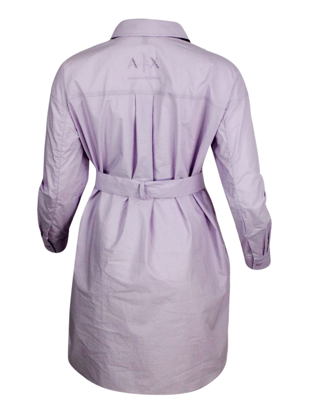 Shop Armani Collezioni Dress Made Of Soft Cotton With Long Sleeves, With Button Closure On The Front And Belt. In Pink