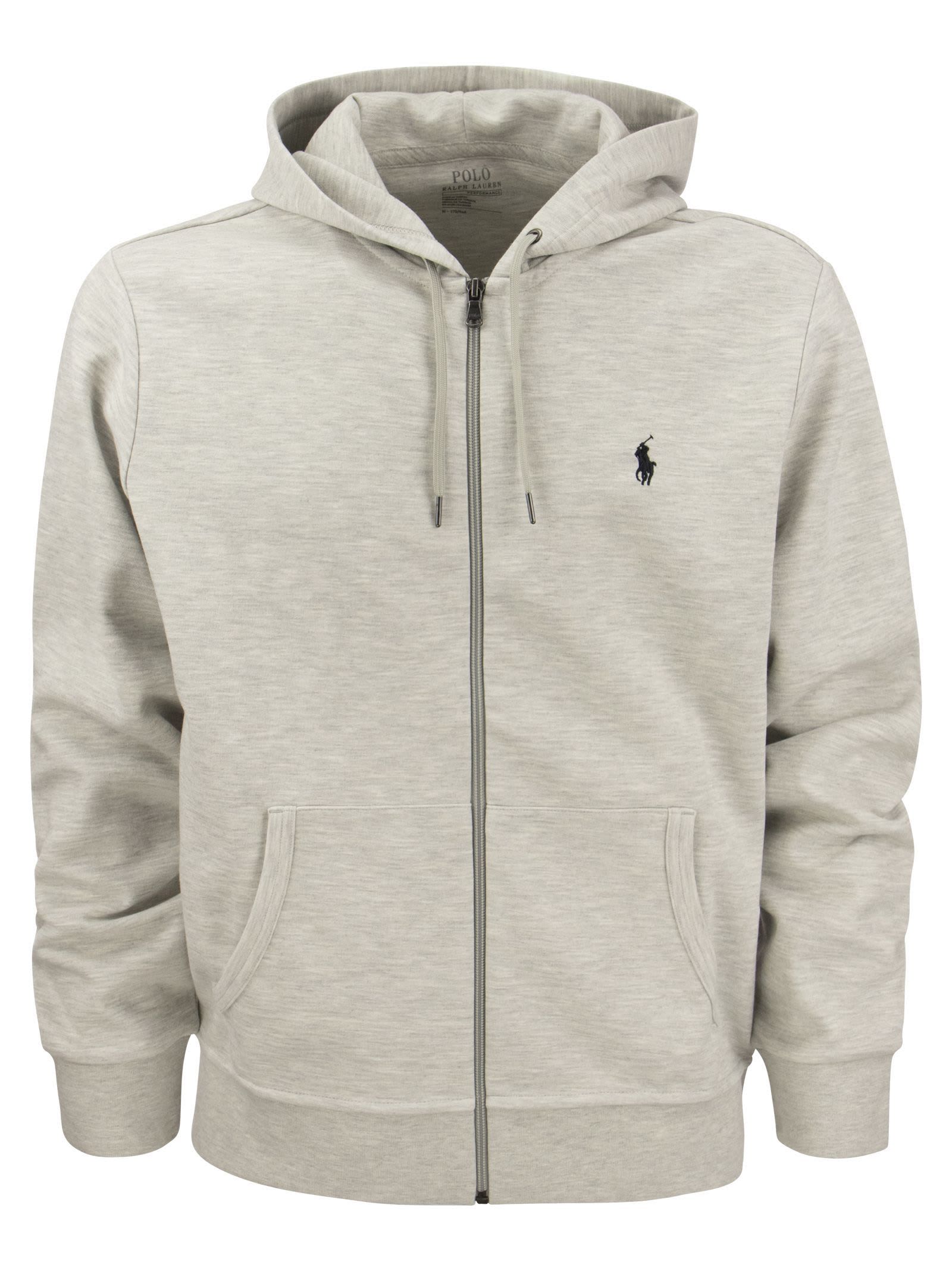 Shop Polo Ralph Lauren Double Knit Hoodie Sweatshirt  In Grey