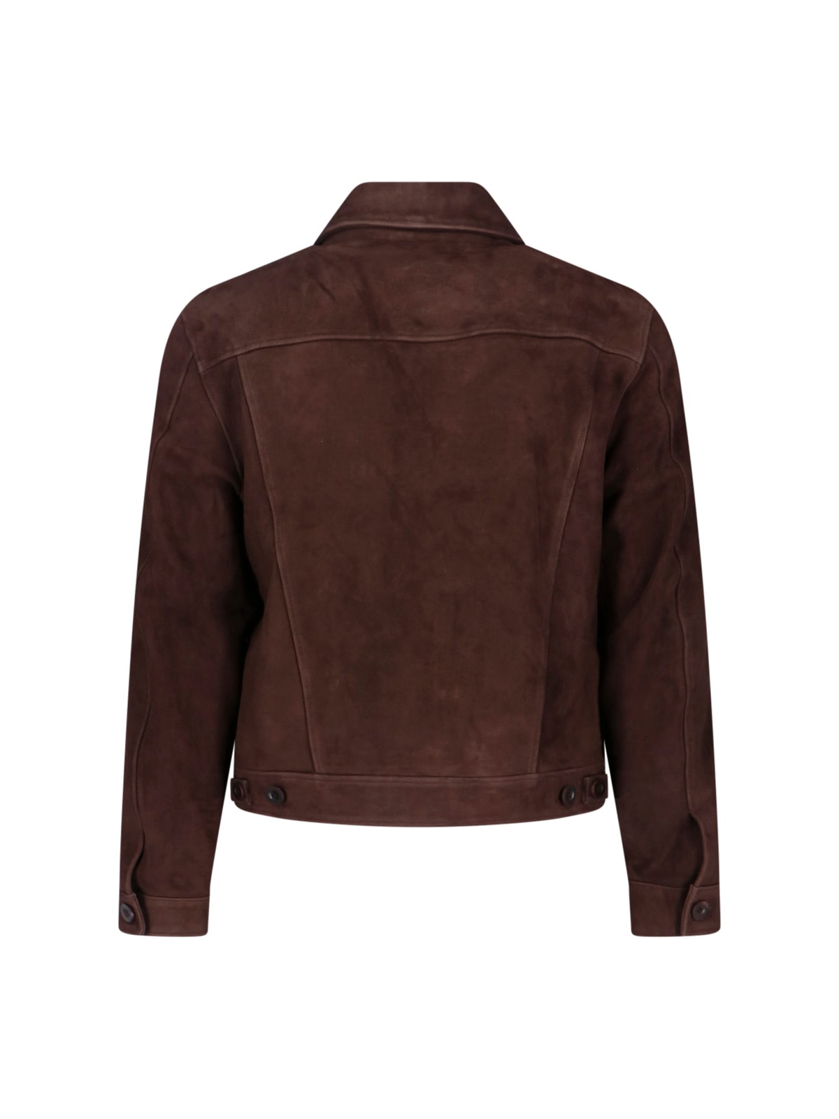 Tonywack Cropped Brown Suede Trucker Jacket With Classic Collar In Brown