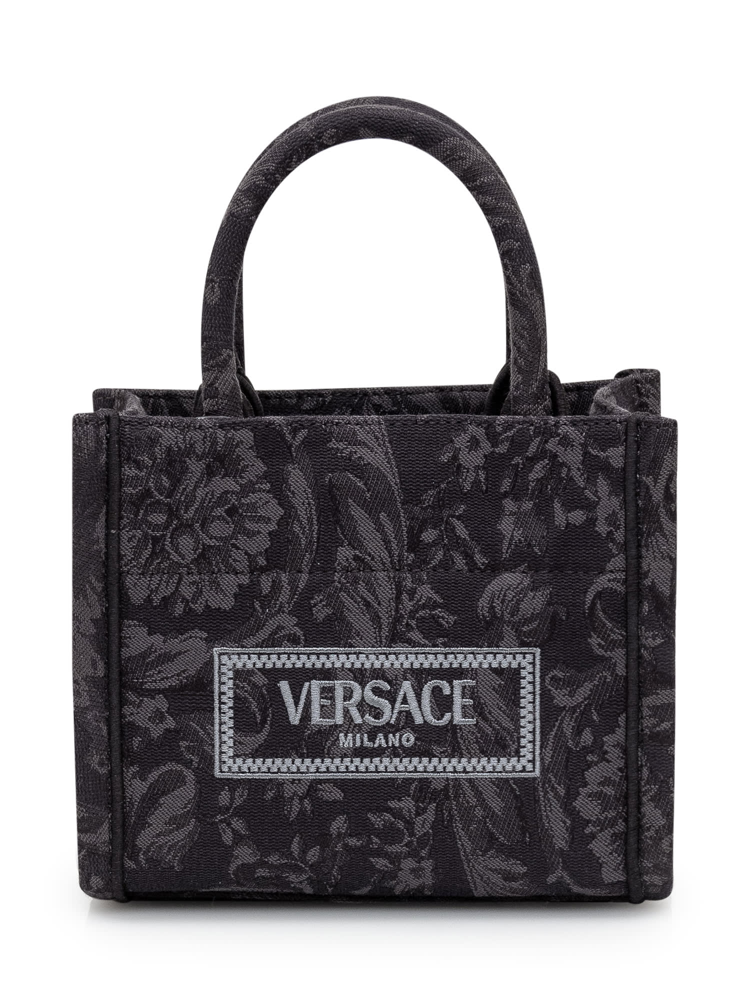 Shop Versace Extra Small Tote Athena Barocco Bag In Black- Gold