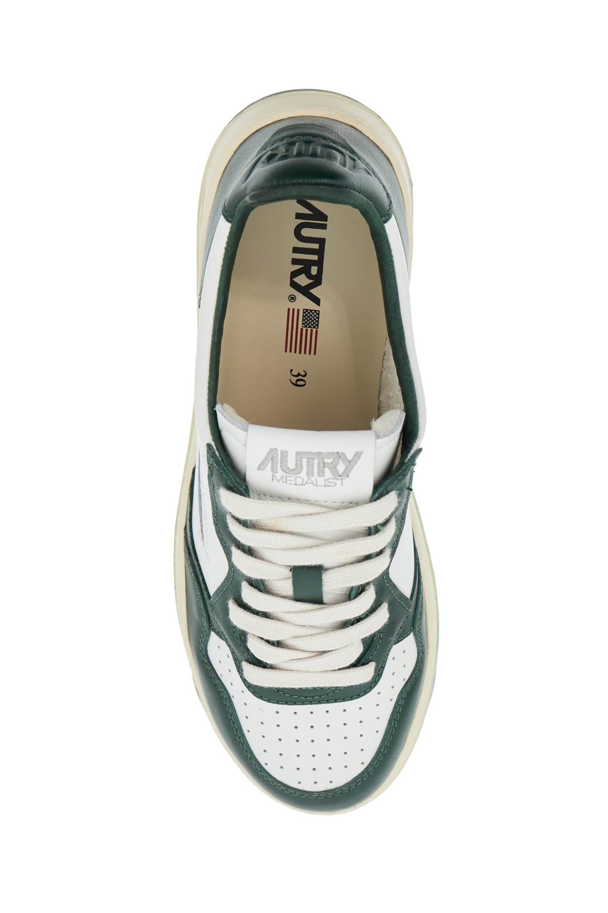 Autry Medalist Frayed-trim Leather Sneakers In Green
