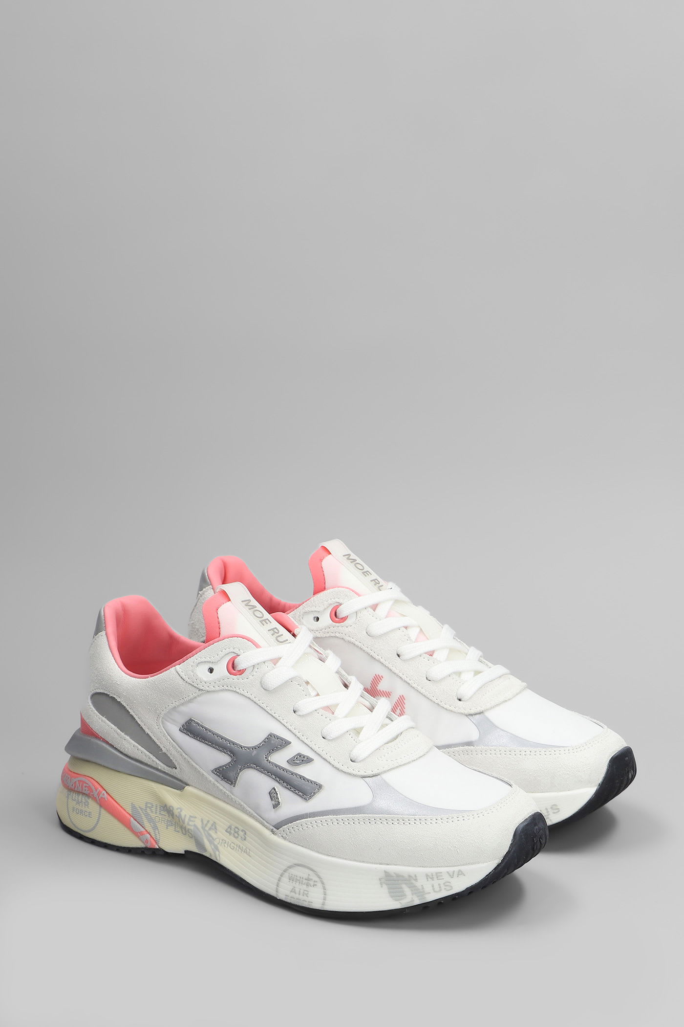 Premiata Moerun Sneakers In White Suede And Fabric In White