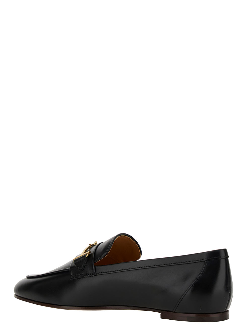 Shop Tod's Black Loafers With Gold-tone Double T Detail In Leather Woman