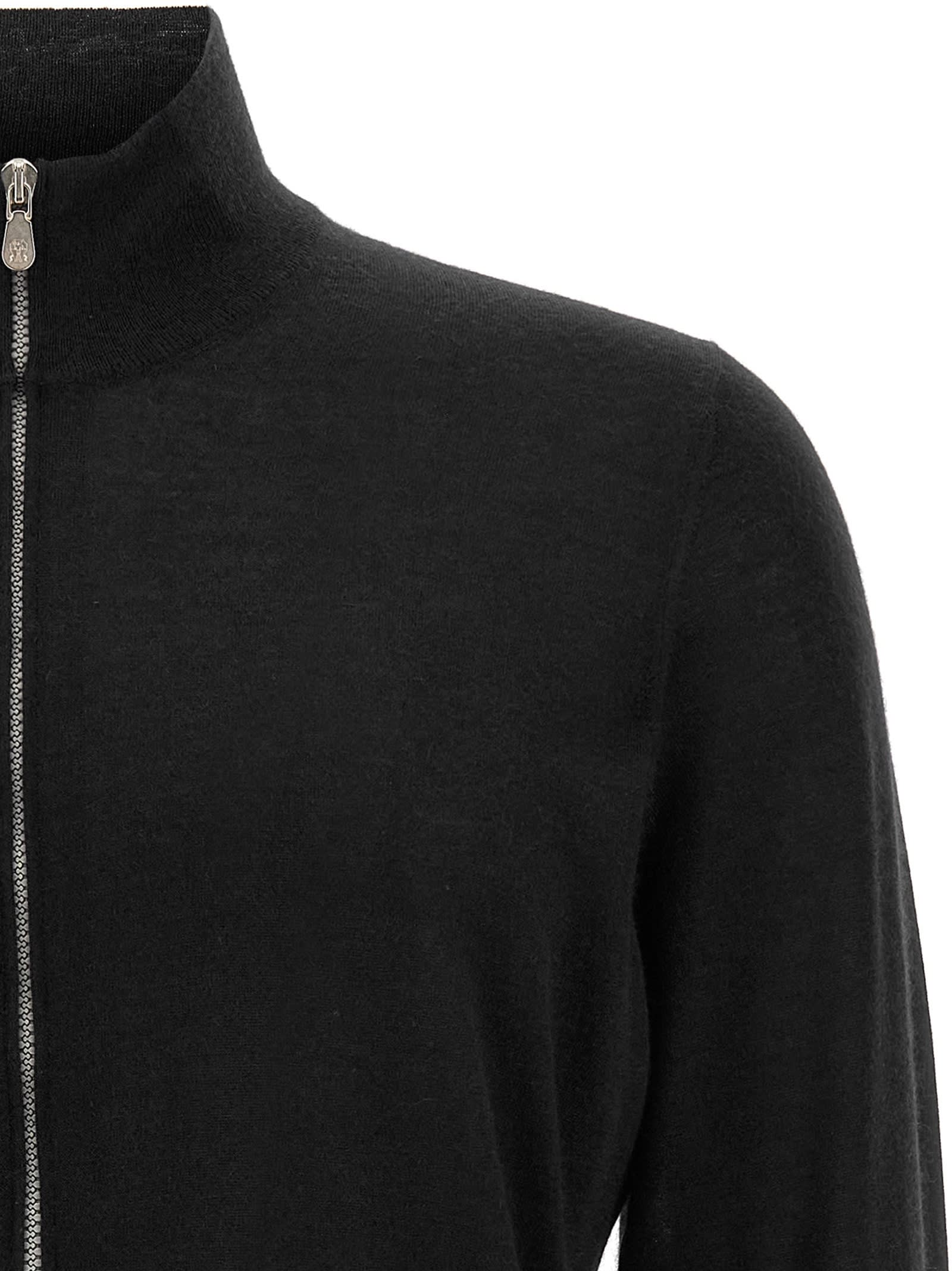 Brunello Cucinelli Silk Cashmere Cardigan Sweaters And Cardigans Black In Black