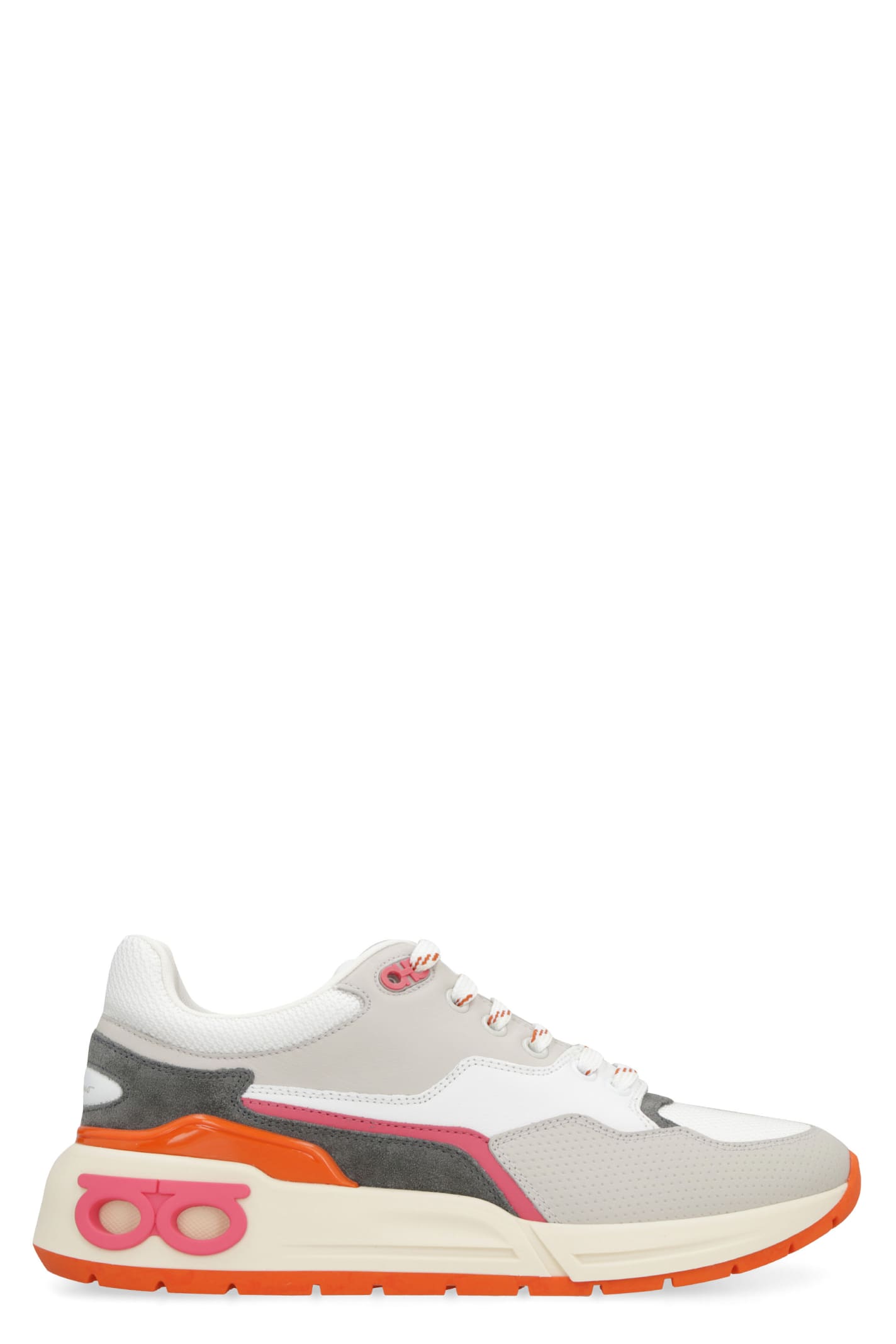 Shop Ferragamo Leather And Fabric Low-top Sneakers In Multicolor