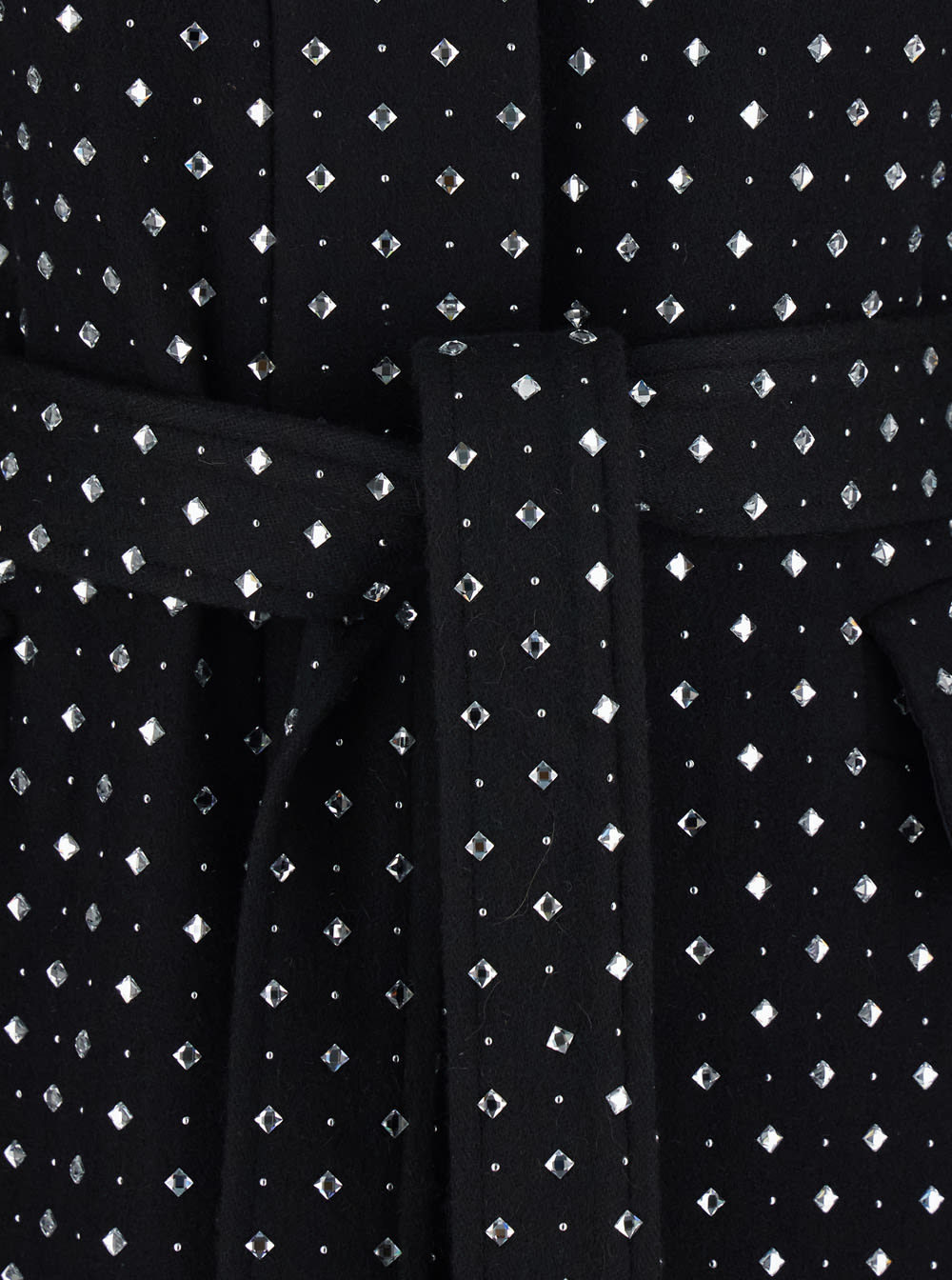 Pinko Paquita Black Rhinestoned Coat With Belt In Wool Blend Woman In Black