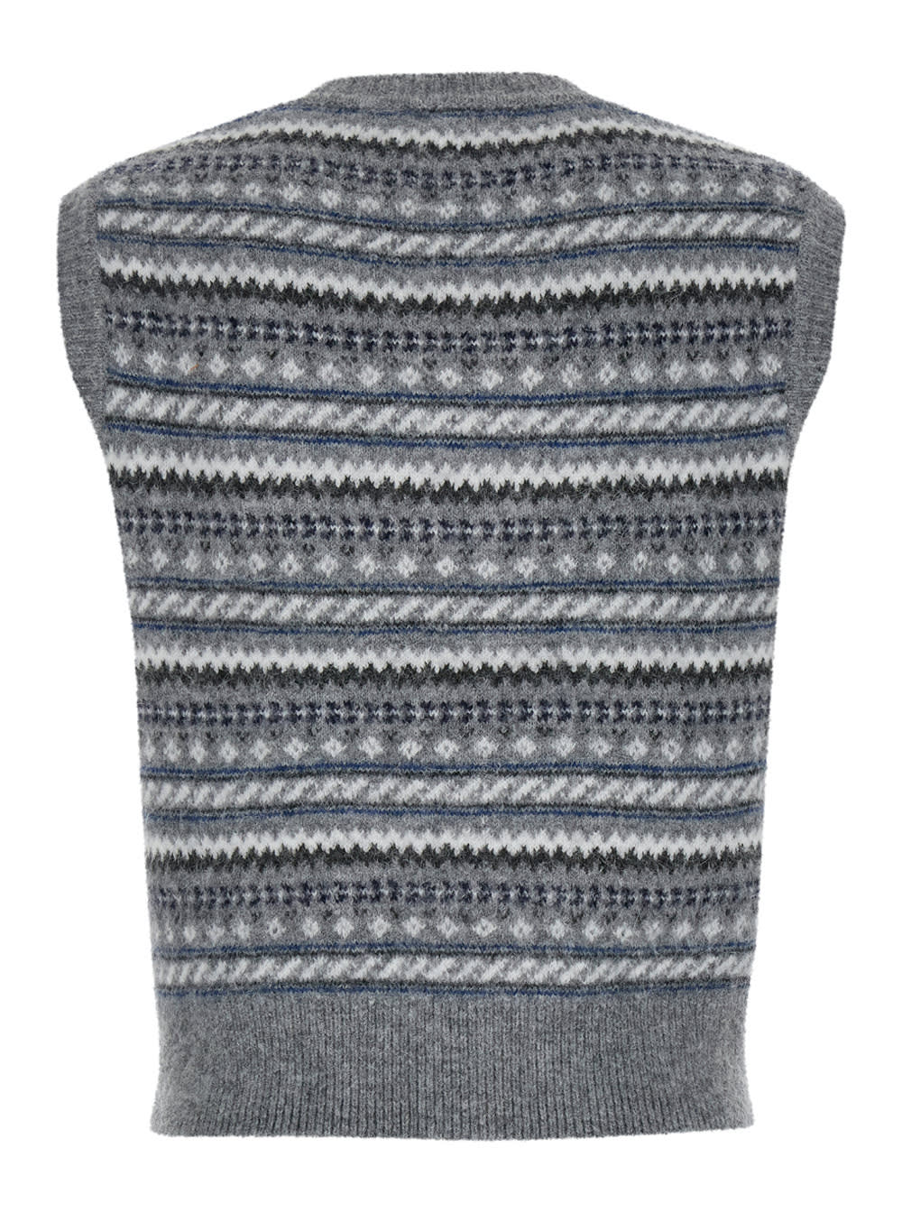Dunst Grey Sleeveless Vest With V Neck And All-over Striped Motif In Wool Blend Woman In Grey