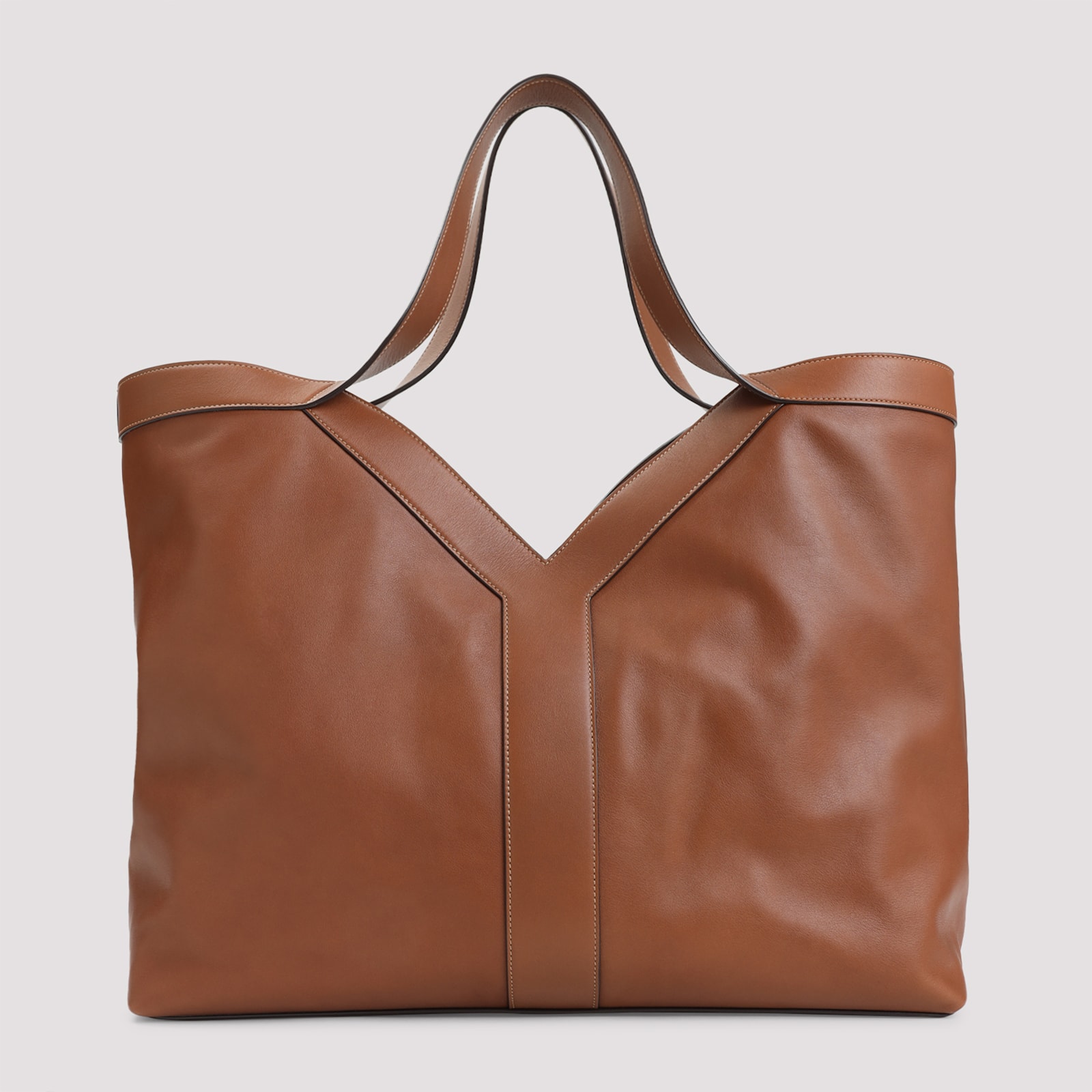 Saint Laurent Large Y Calf Leather Tote Bag In Brown