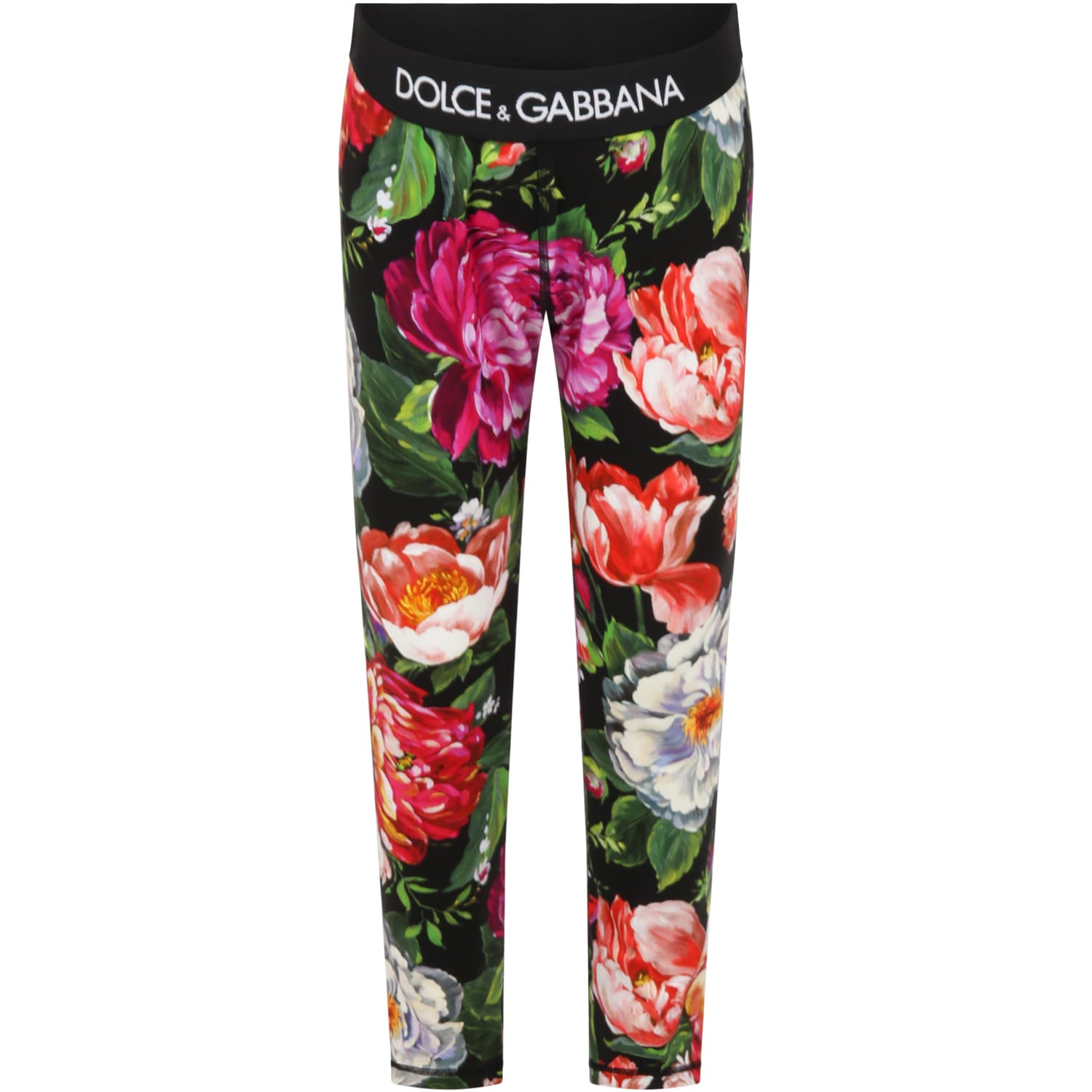 Dolce & Gabbana Black Leggings For Girl With Floral Print