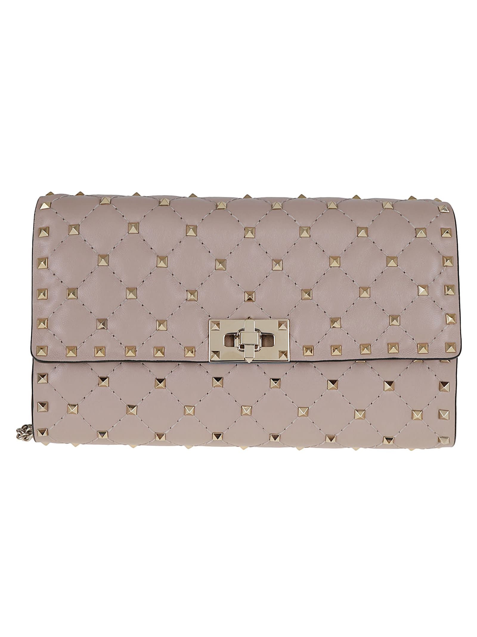 Valentino Chain Strap Quilted Shoulder Bag With Studs In Pink