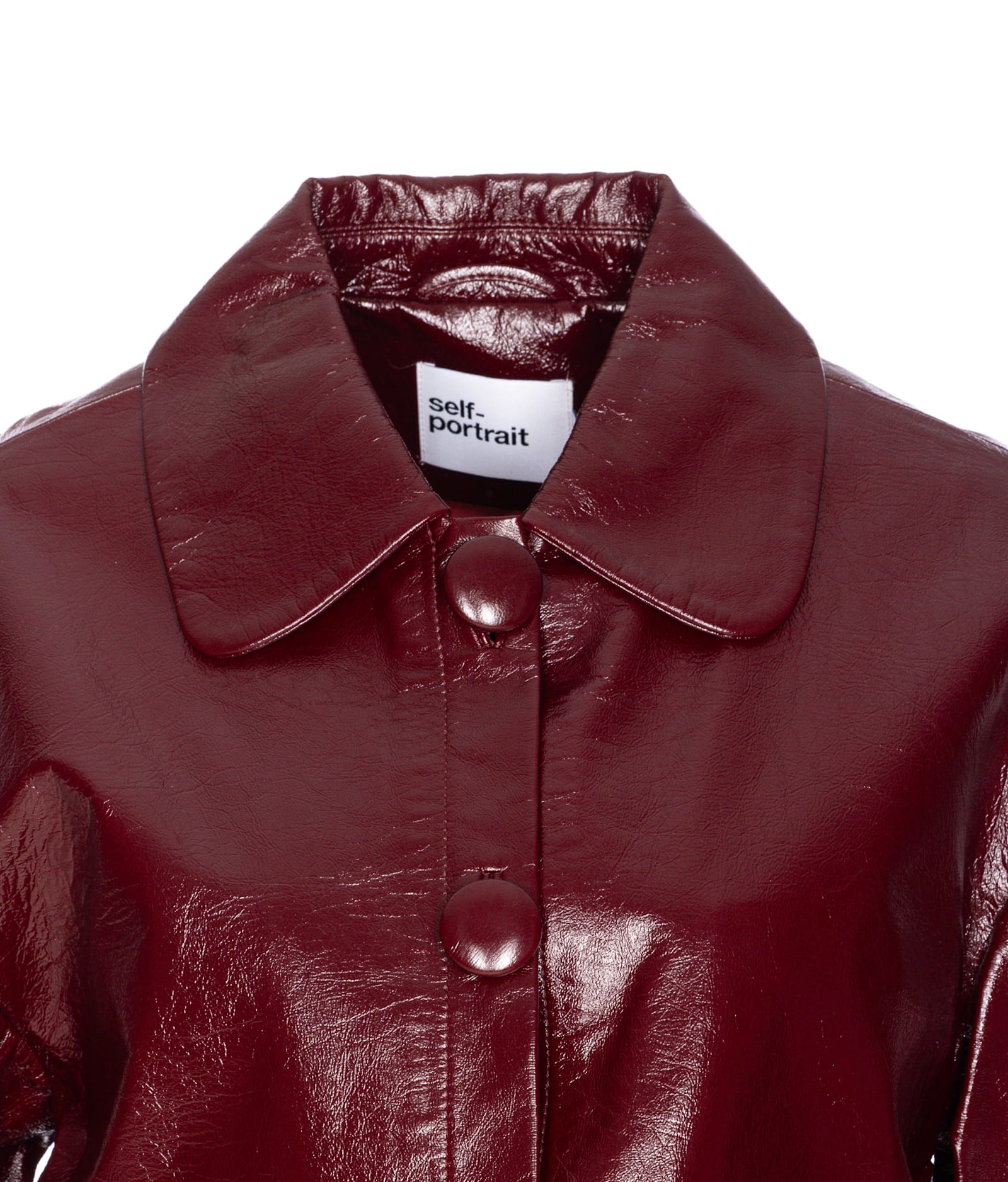 Self-portrait Womens Peter Pan Collar Boxy-fit Faux-leather Jacket Burgundy In Red