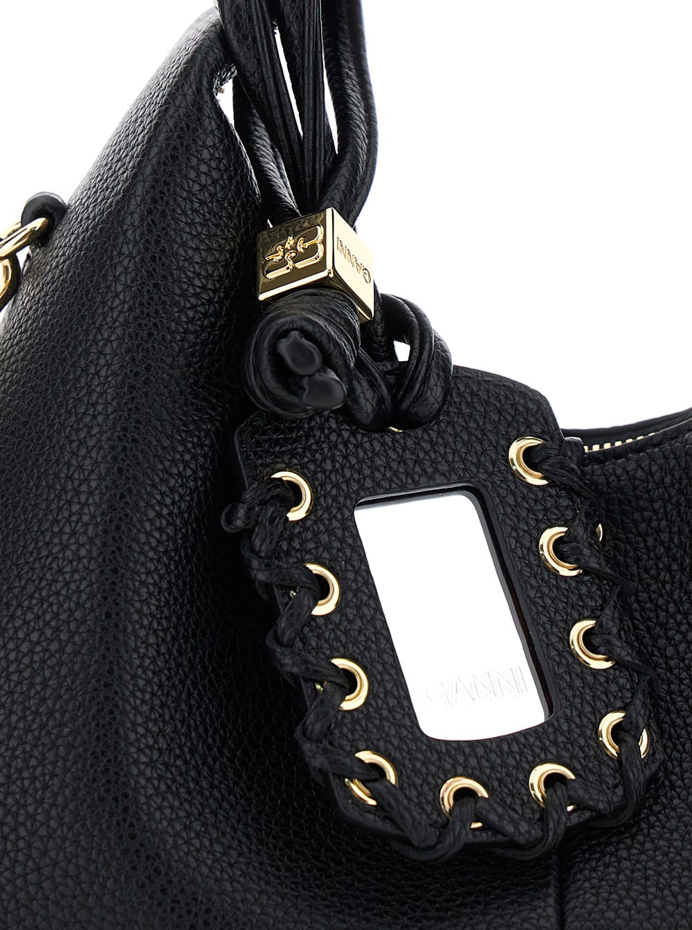 Ganni Black Handbag With Removable Shoulder Strap And Pendant With Logo In Faux-leather Woman