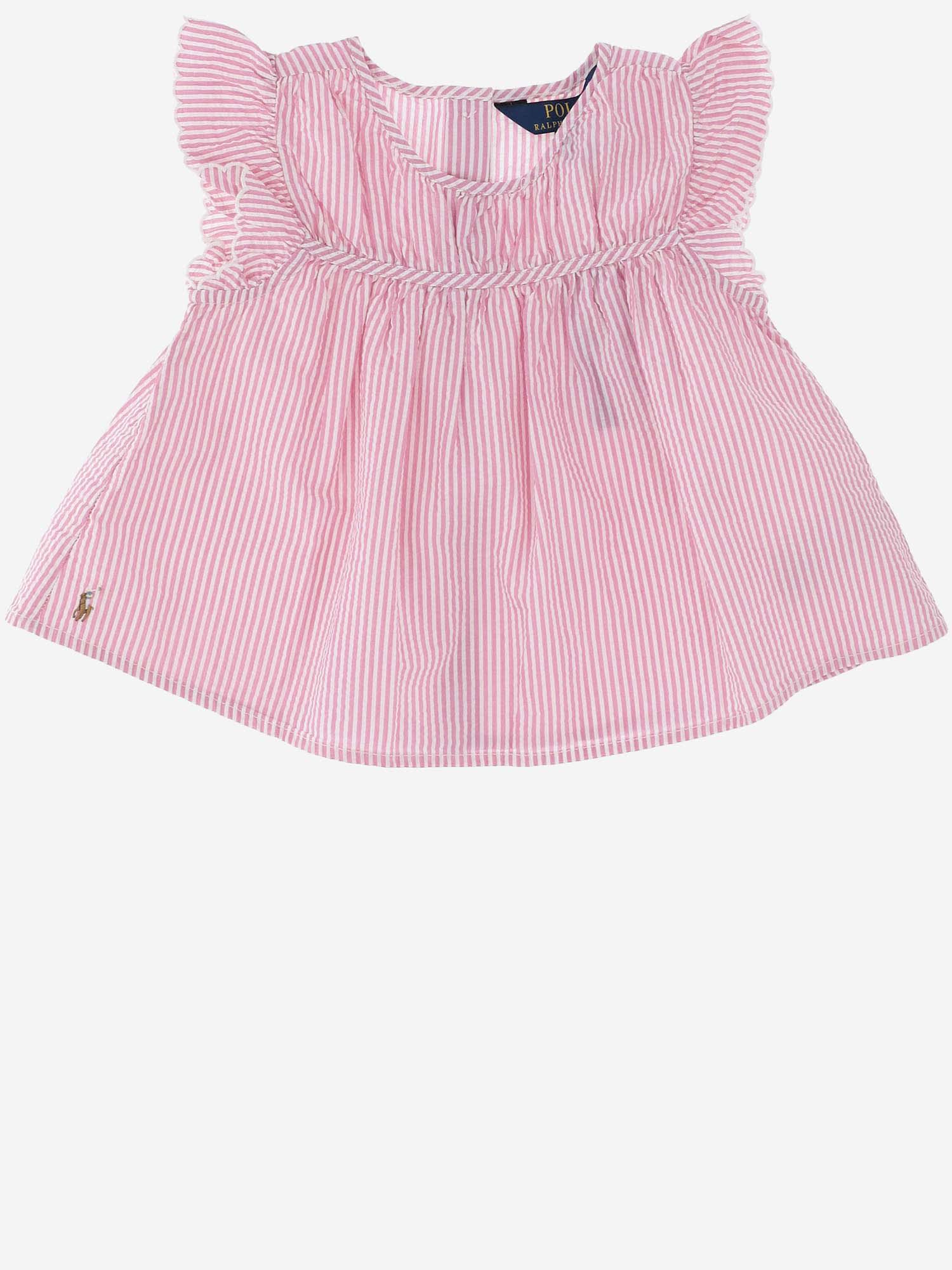 Polo Ralph Lauren Kids' Striped Cotton Dress With Logo In Pink