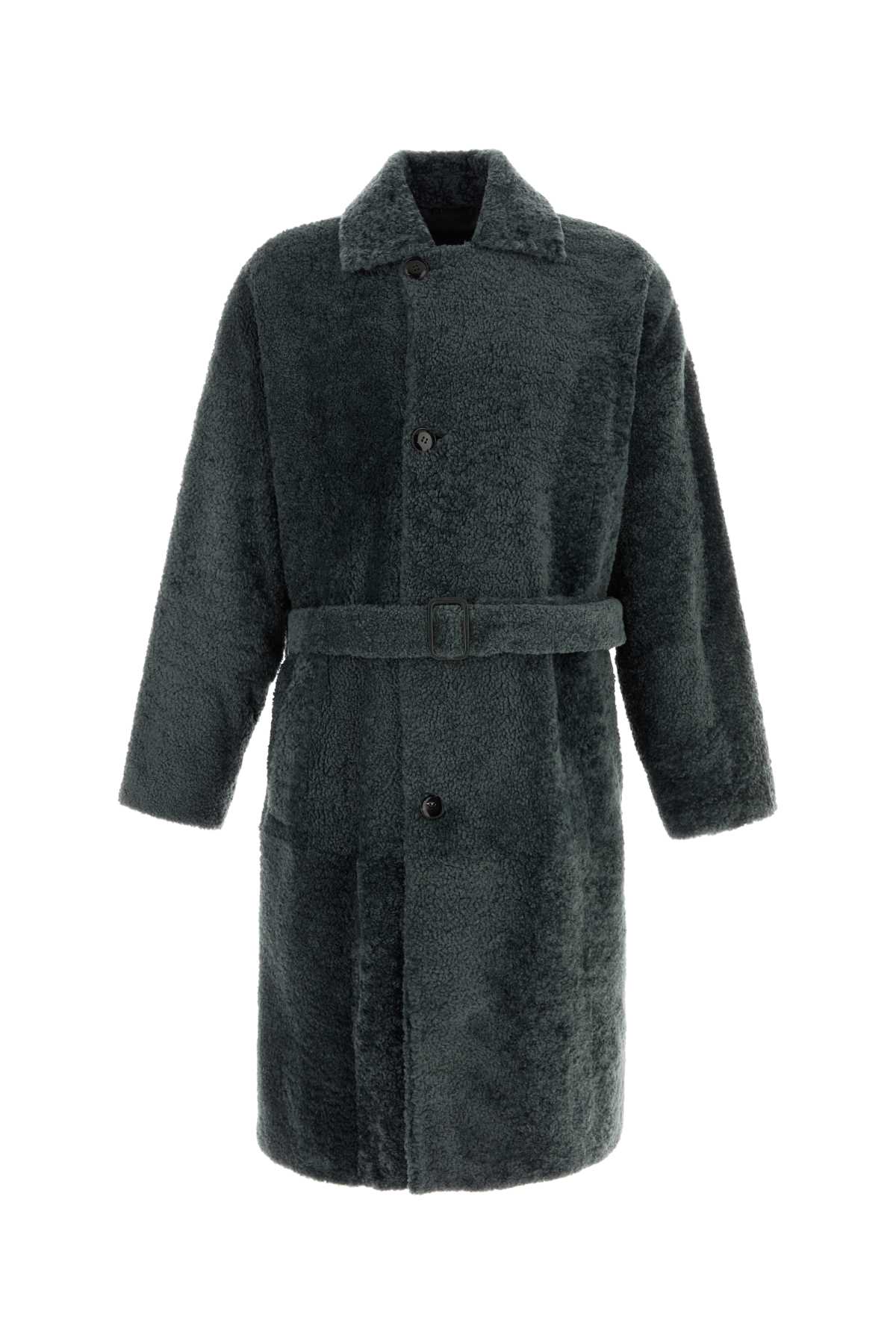 Shop Giorgio Armani Dark Green Shearling Coat In Grigio