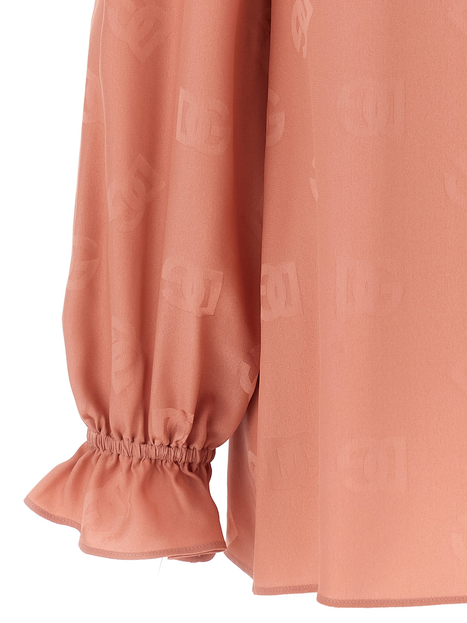 Dolce & Gabbana Silk Shirt With Puff Shoulders And Bow Detail In Pink