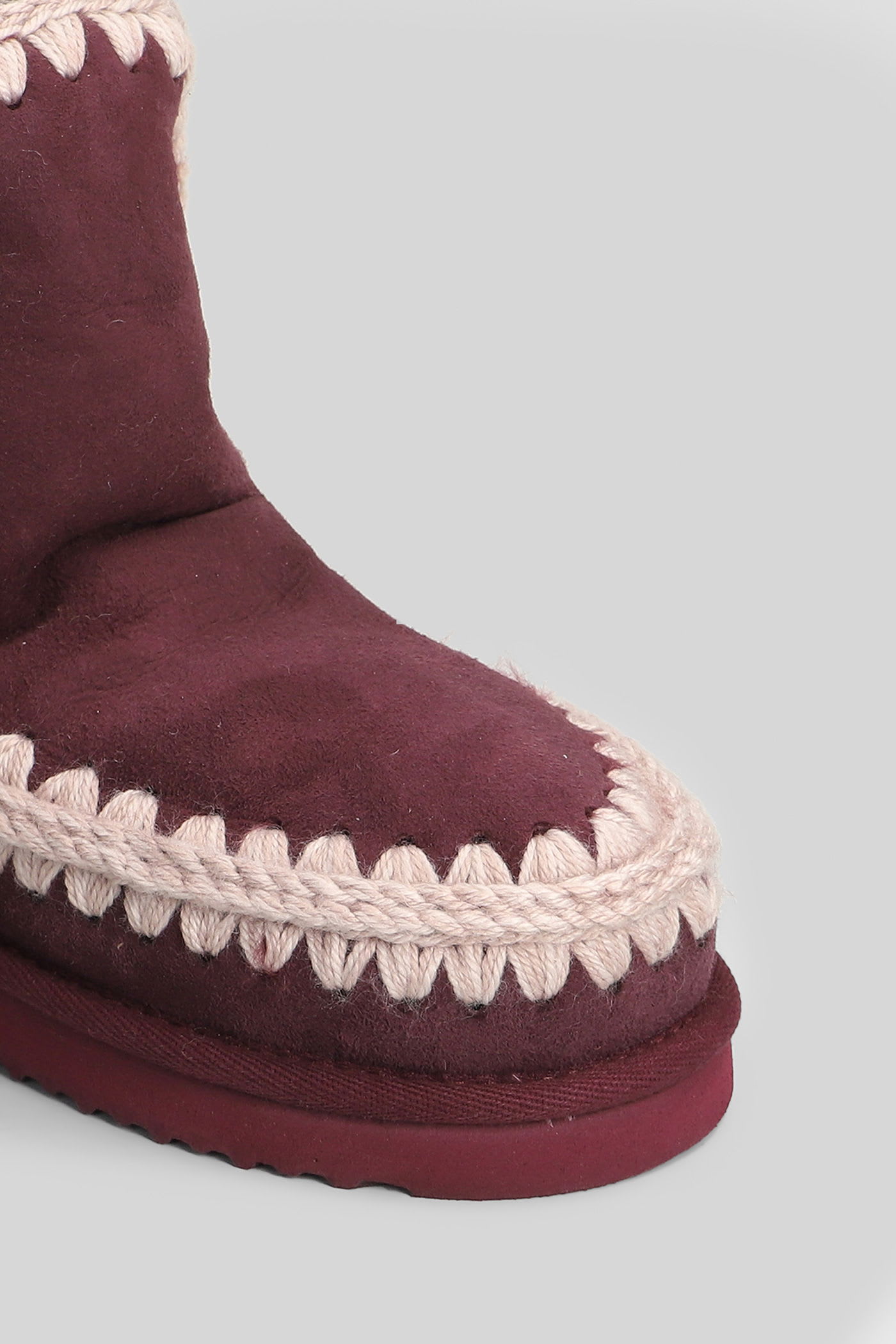 Mou Eskimo 18 Low Heels Ankle Boots In Bordeaux Suede In Burgundy