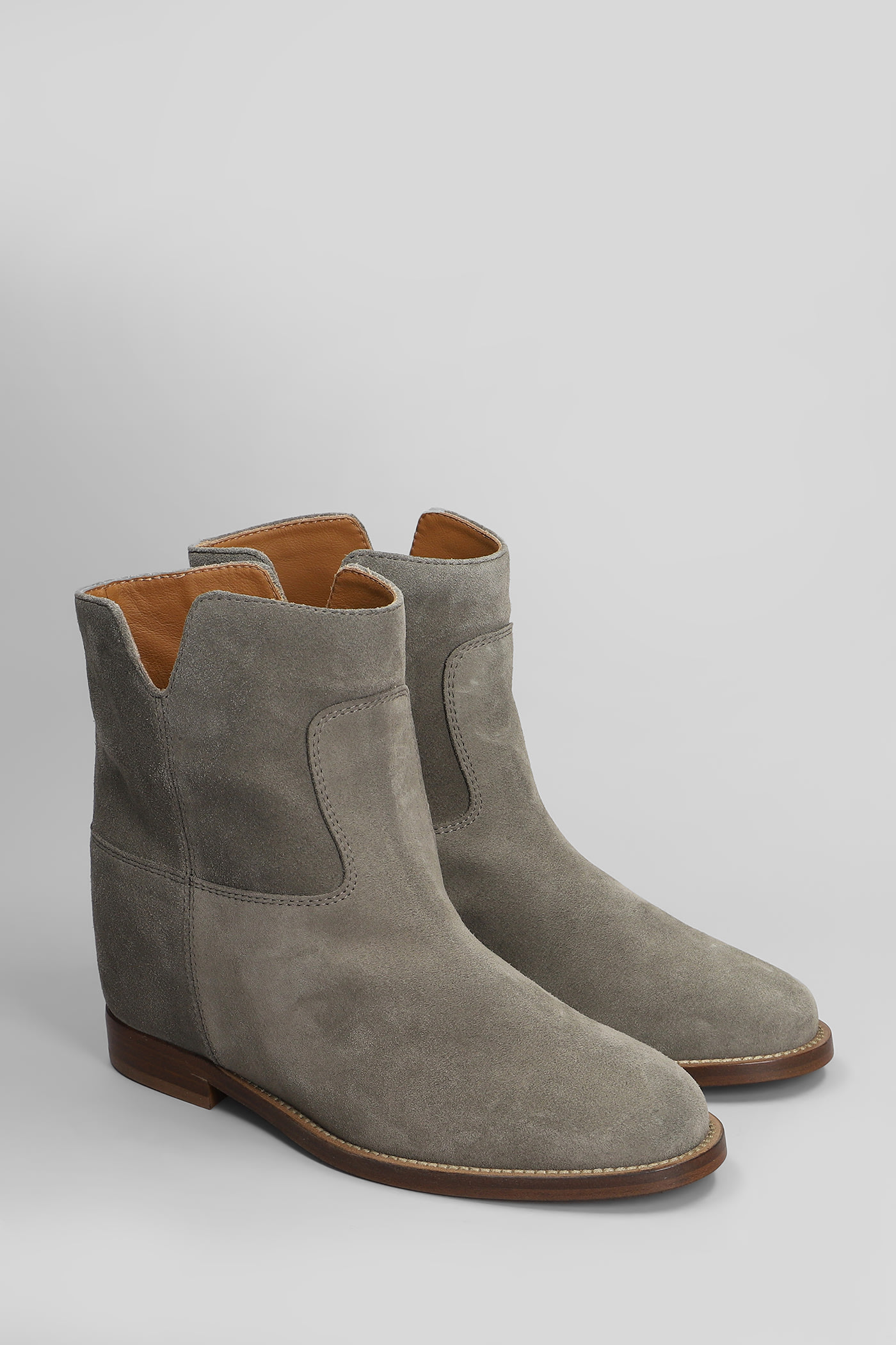 Via Roma 15 Ankle Boots Inside Wedge In Grey Suede In Grey