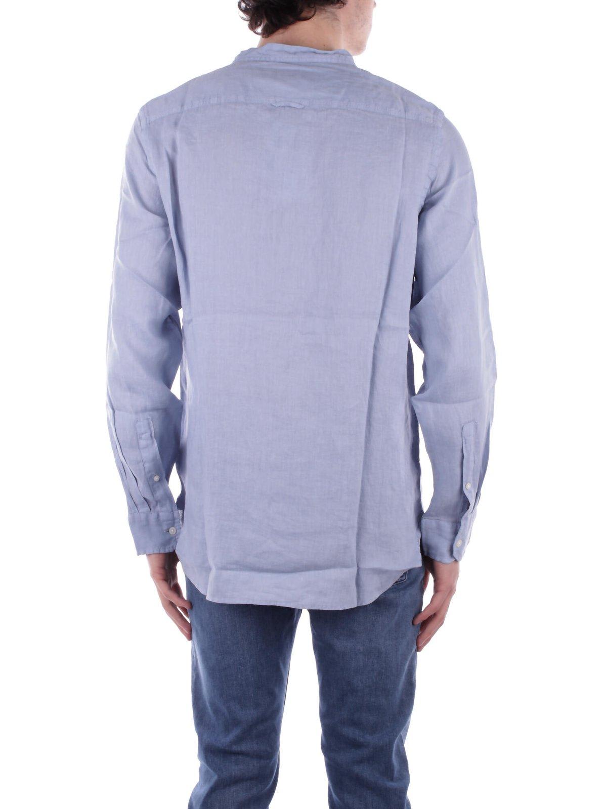 Woolrich Long-sleeved Buttoned Shirt In Blue