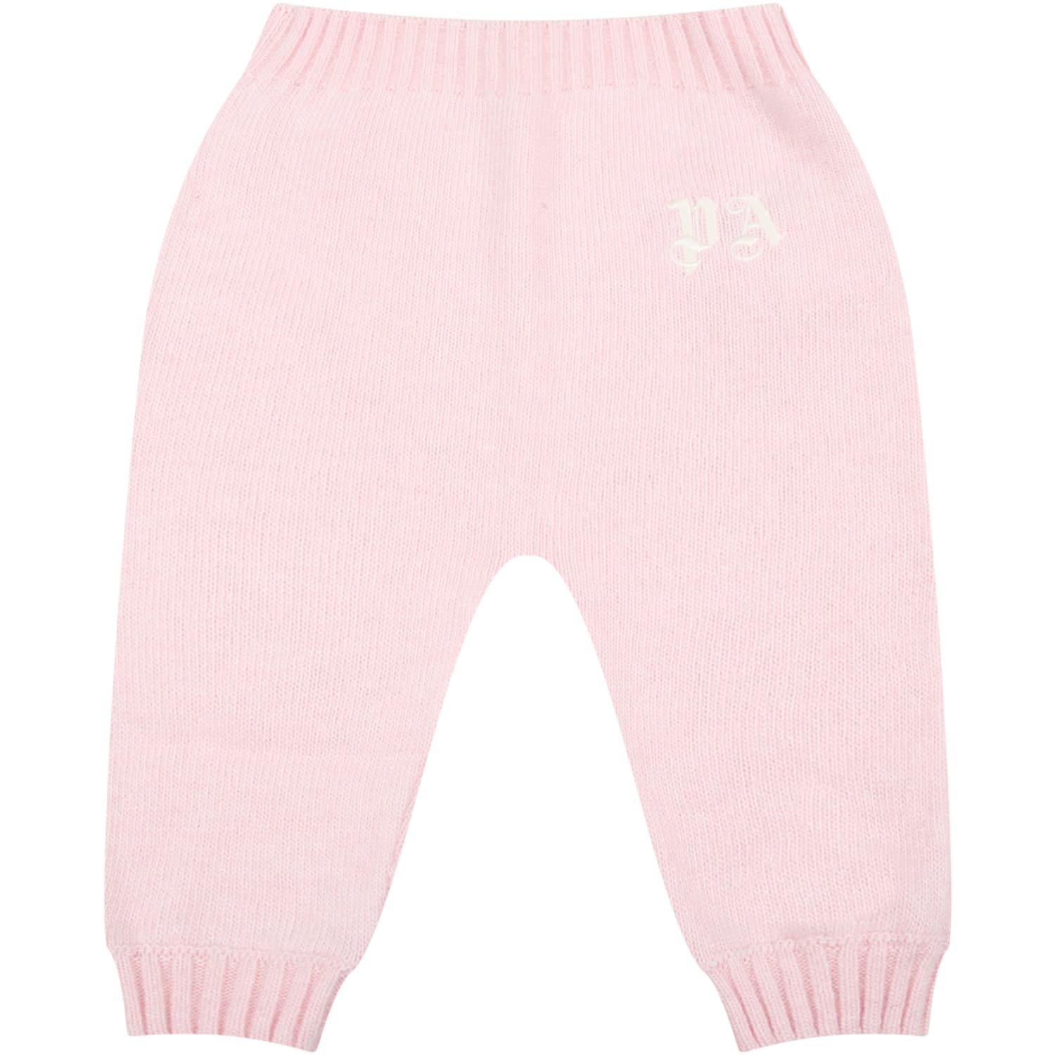 Palm Angels Pink Trousers For Baby Girl With White Logo