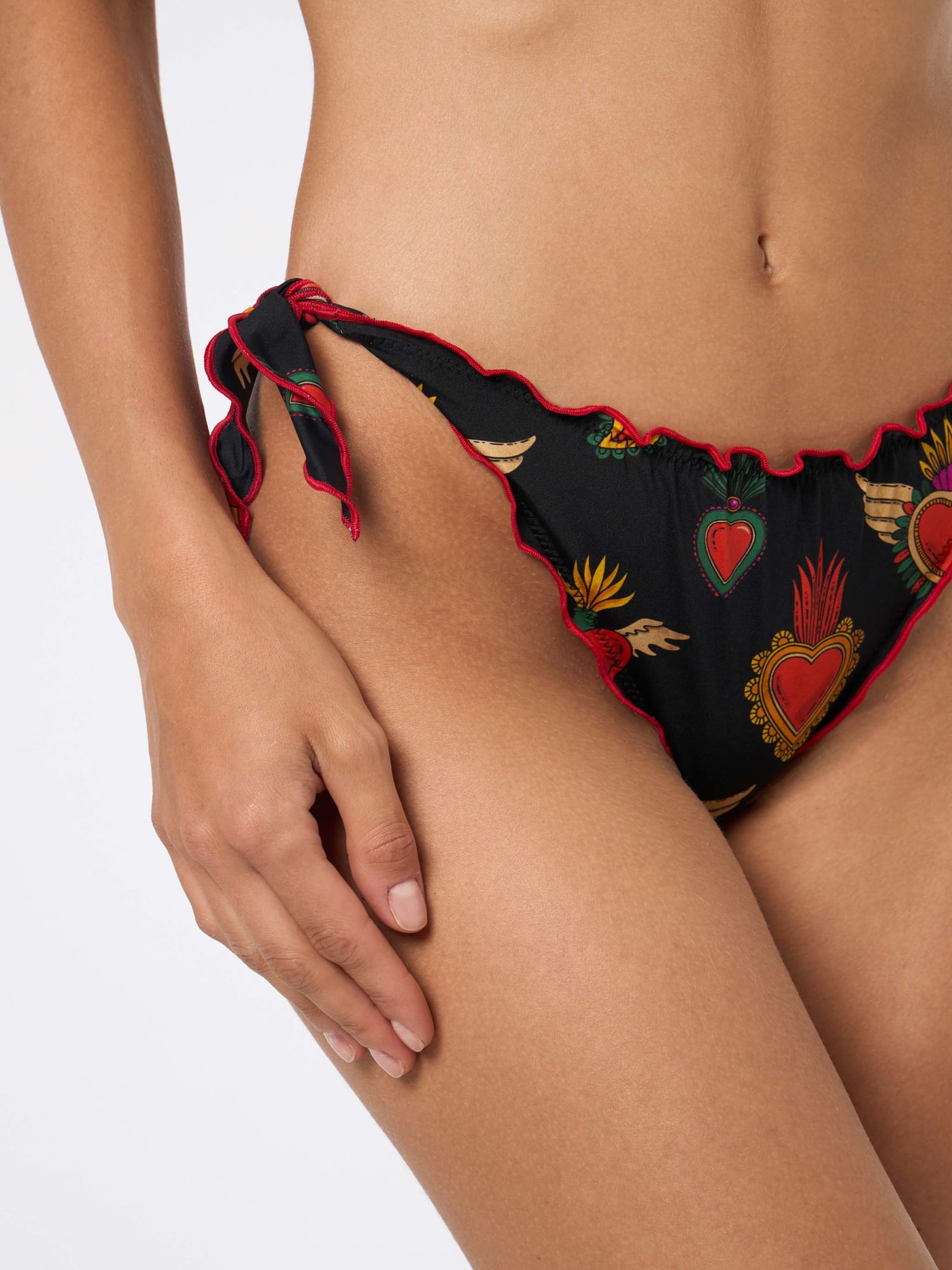 Mc2 Saint Barth Woman Cheeky Swim Briefs With Sacred Heart Print In Black