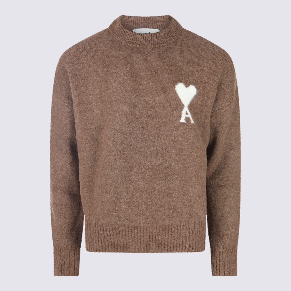 Ami Alexandre Mattiussi Brown Alpaca Ami De Coeur Crewneck Sweater Brown In Gold