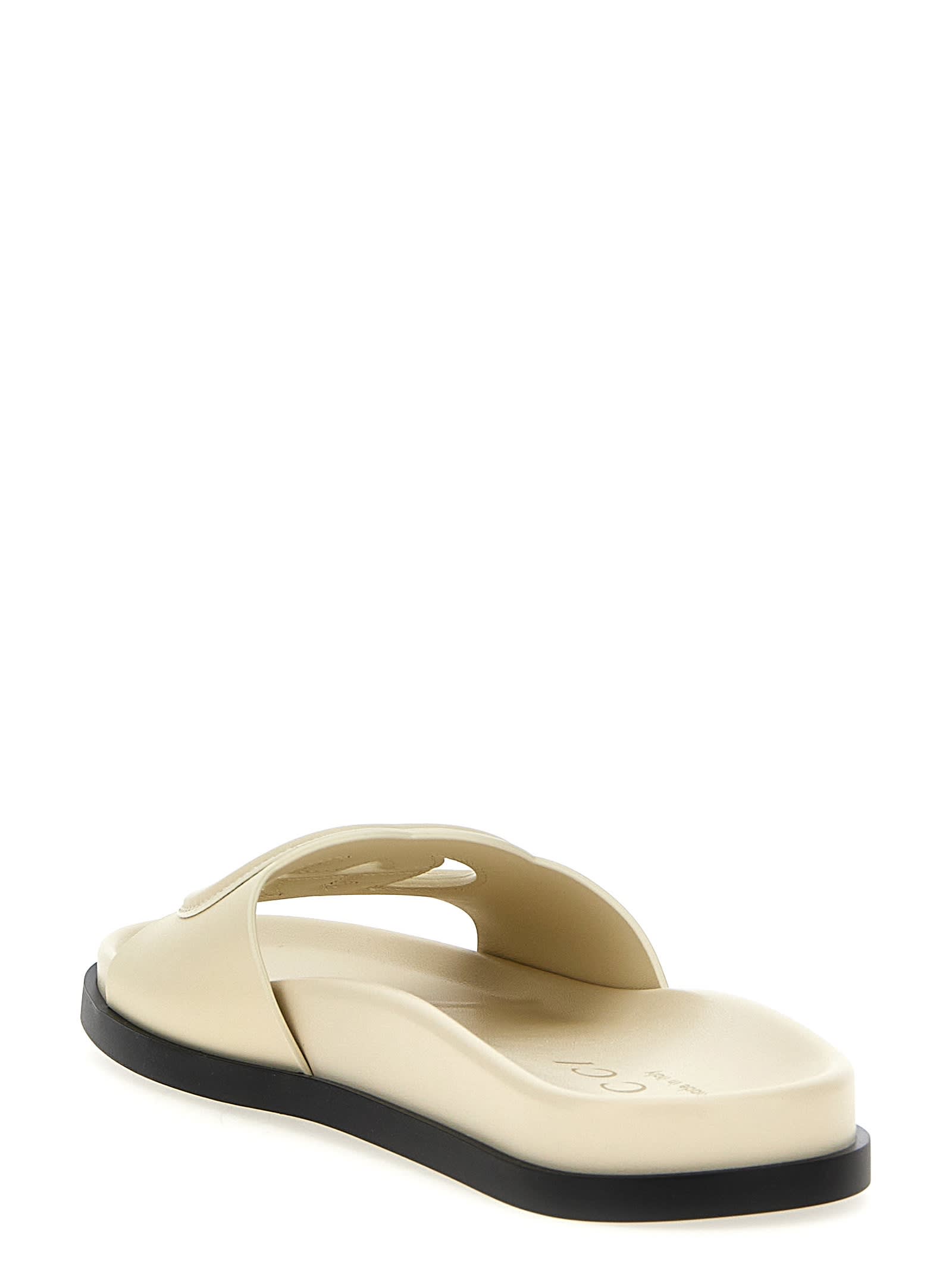 Gucci Logo Cut Out Slides Sandals White