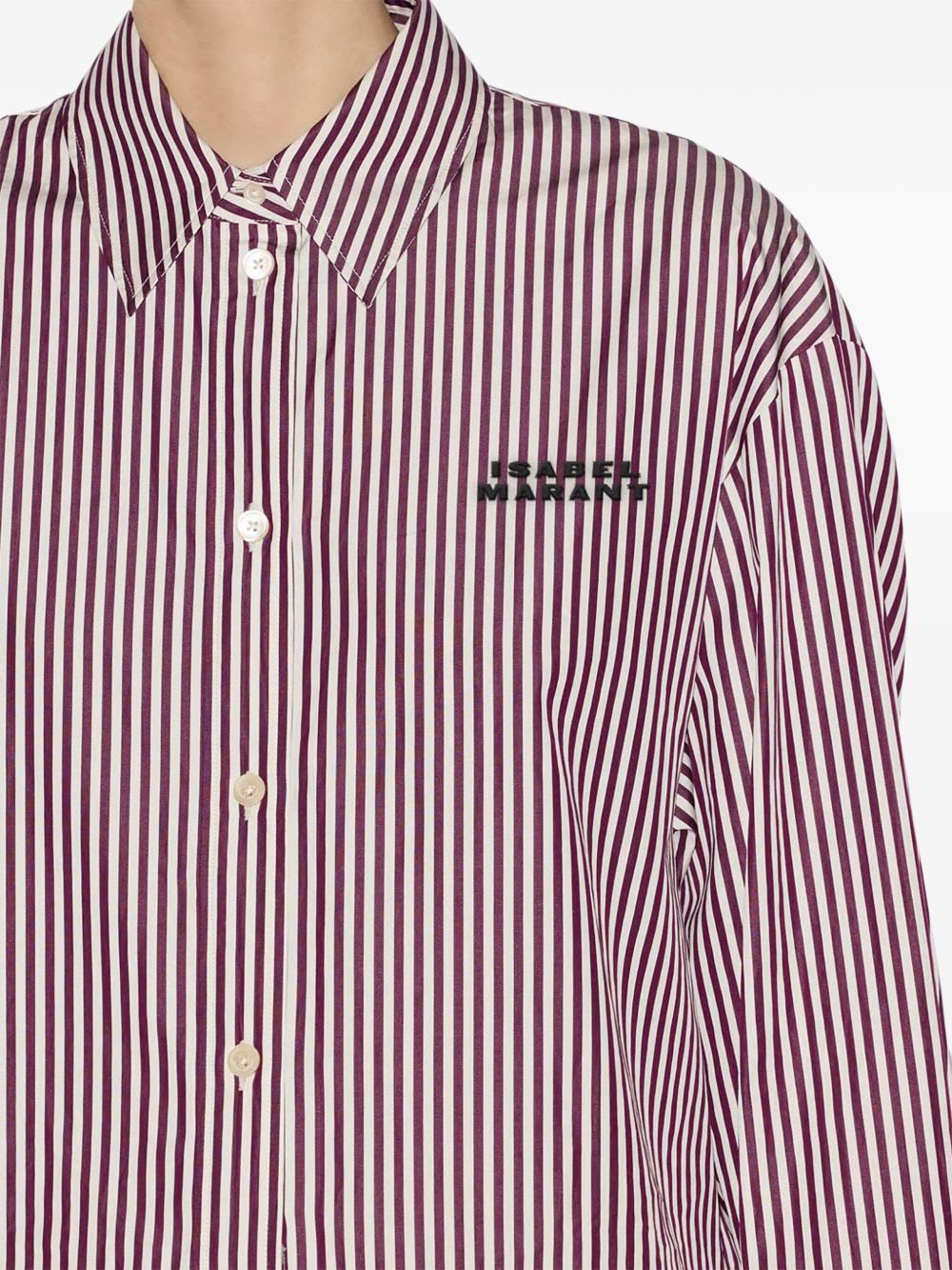 Isabel Marant Vertical Stripe Burgundy Cotton Shirt With Button-down Front In Purple