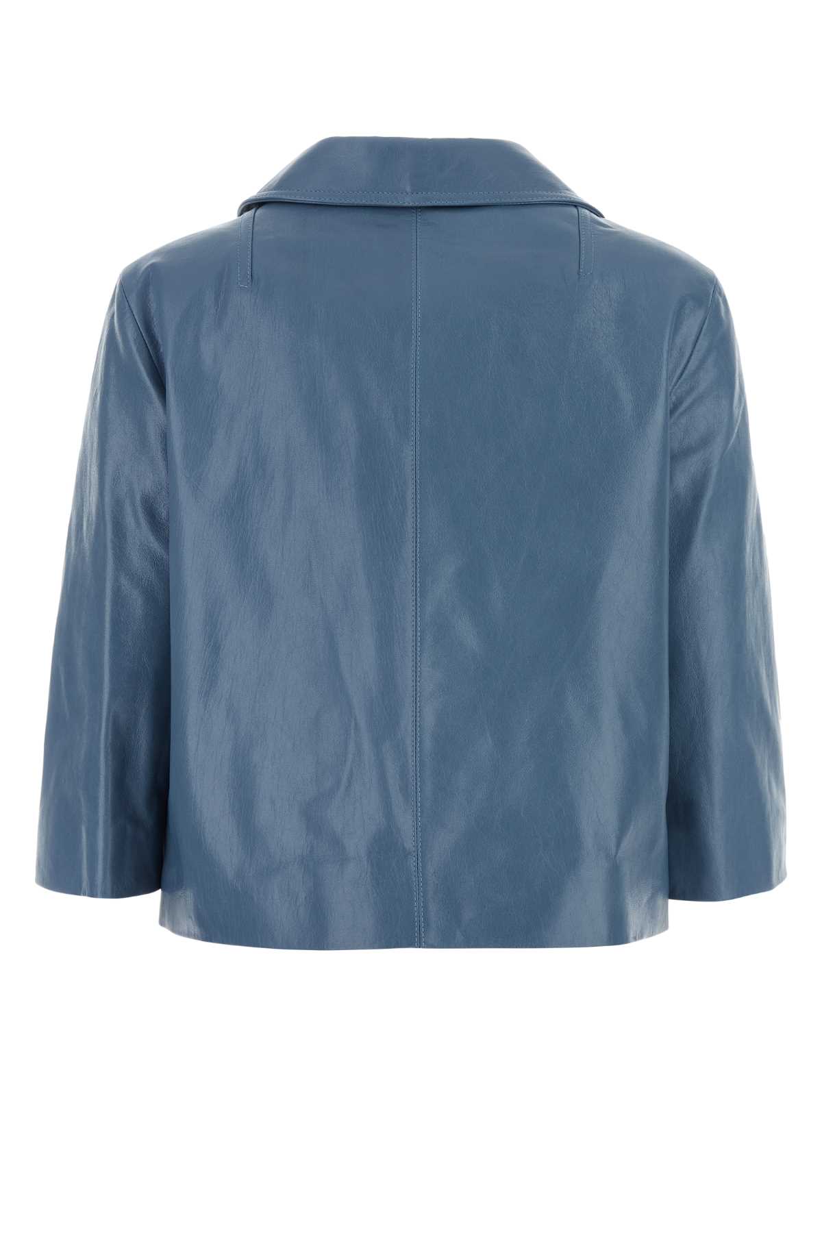 Shop Marni Cerulean Blue Leather Blazer In 00b37