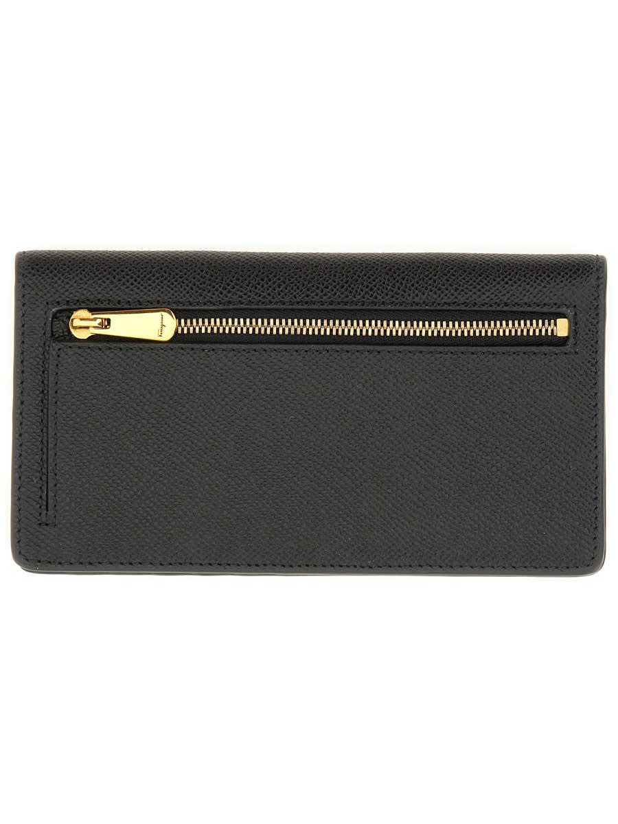 Ferragamo Zip Pocket Gancini Wallet In Black