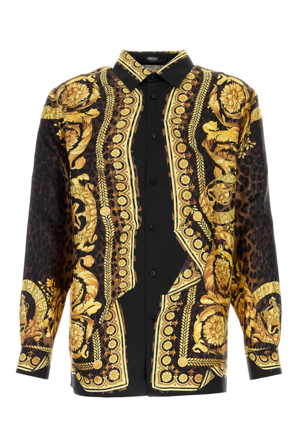 Shop Versace Printed Silk Shirt In Black