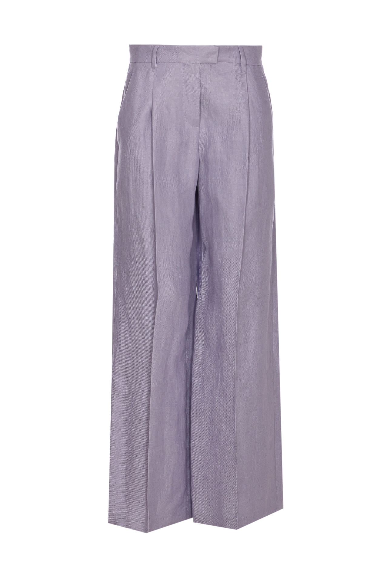Brunello Cucinelli Violet Pants With Monil Detail On The Loop And Wide Leg In Cotton And Linen Blend Woman In Blue