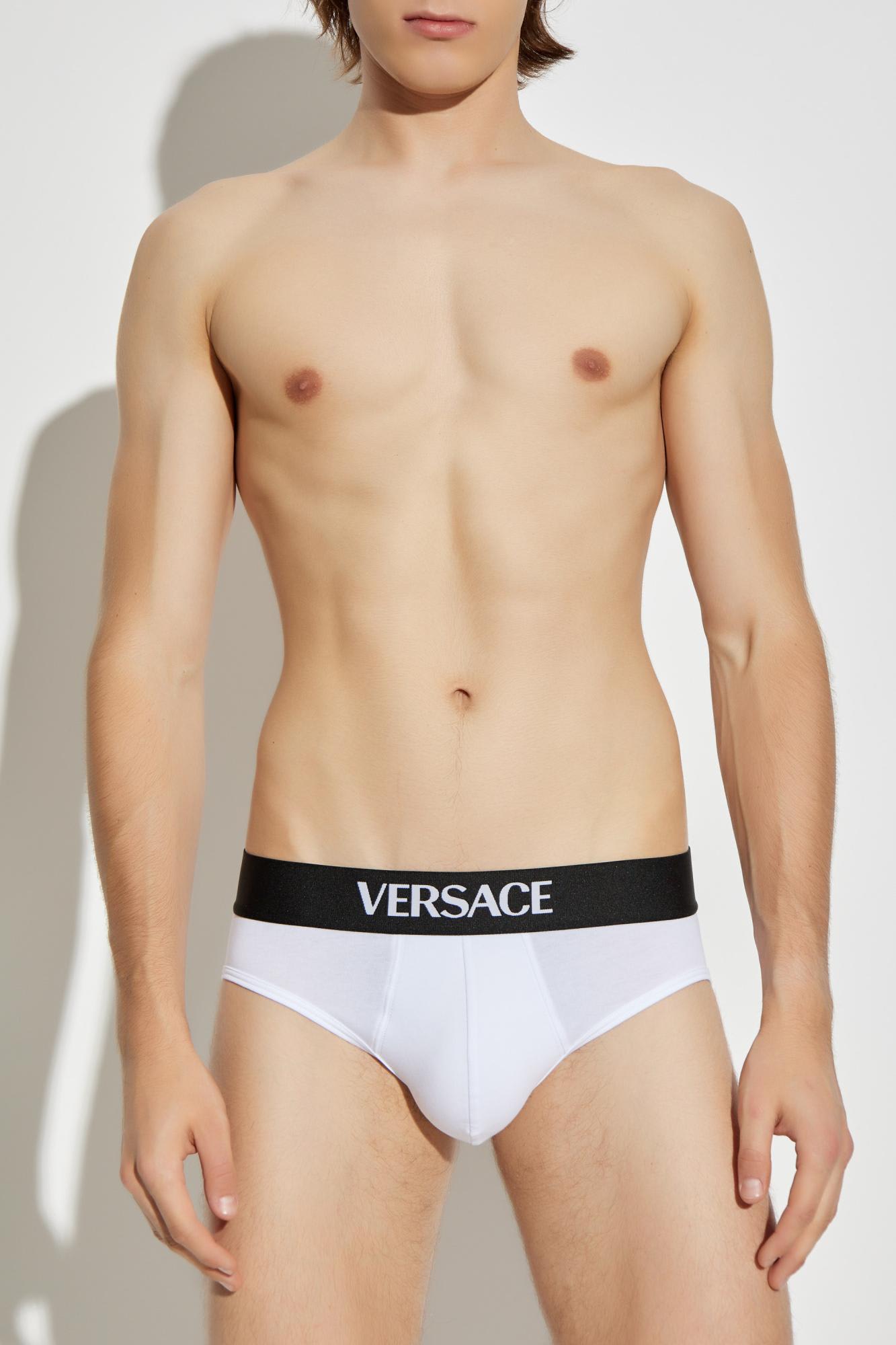 Versace Cotton Briefs With Logo In Yellow