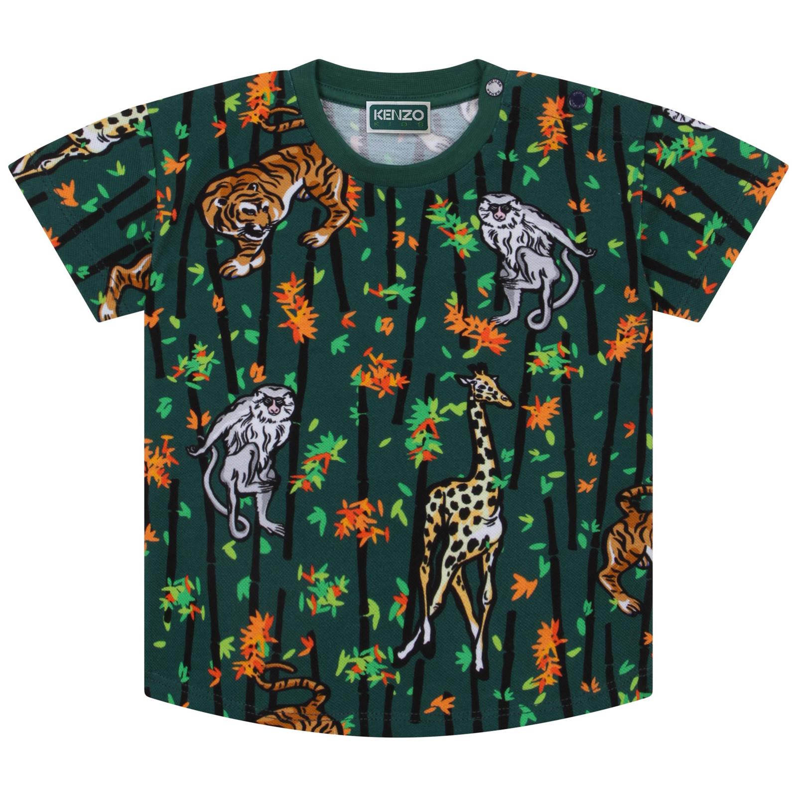 KENZO GREEN T-SHIRT WITH ALL-OVER JUNGLE PRINT