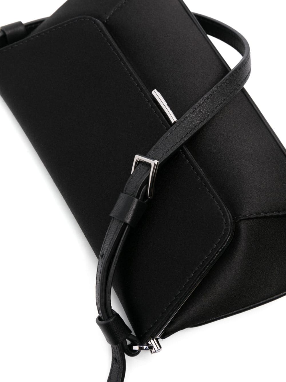 Amina Muaddi Mini Rectangular Satin Shoulder Bag In Black