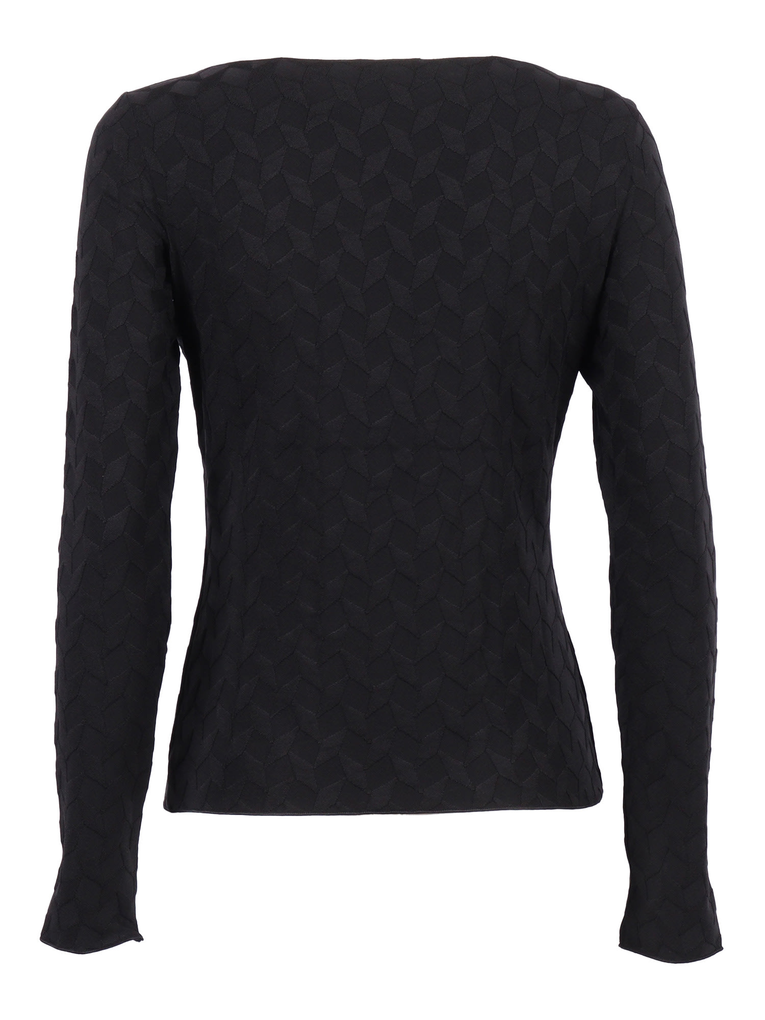 Emporio Armani Geometric Pattern Boat-neck Textured Knit Jumper In Black