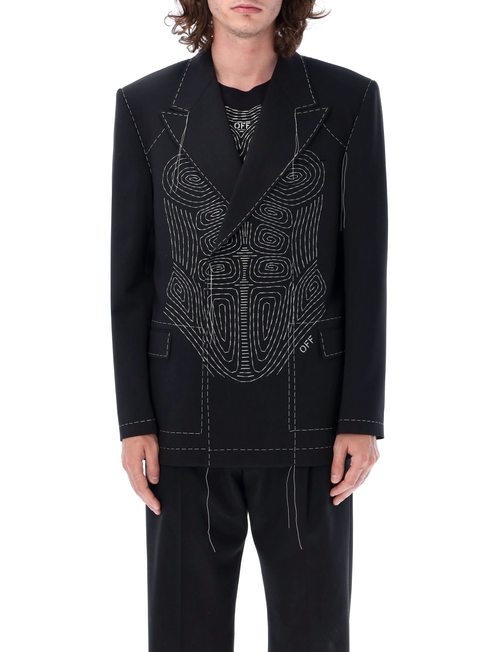 Off-white Off White Black Stretch Polyester Blend Blazer In Black White