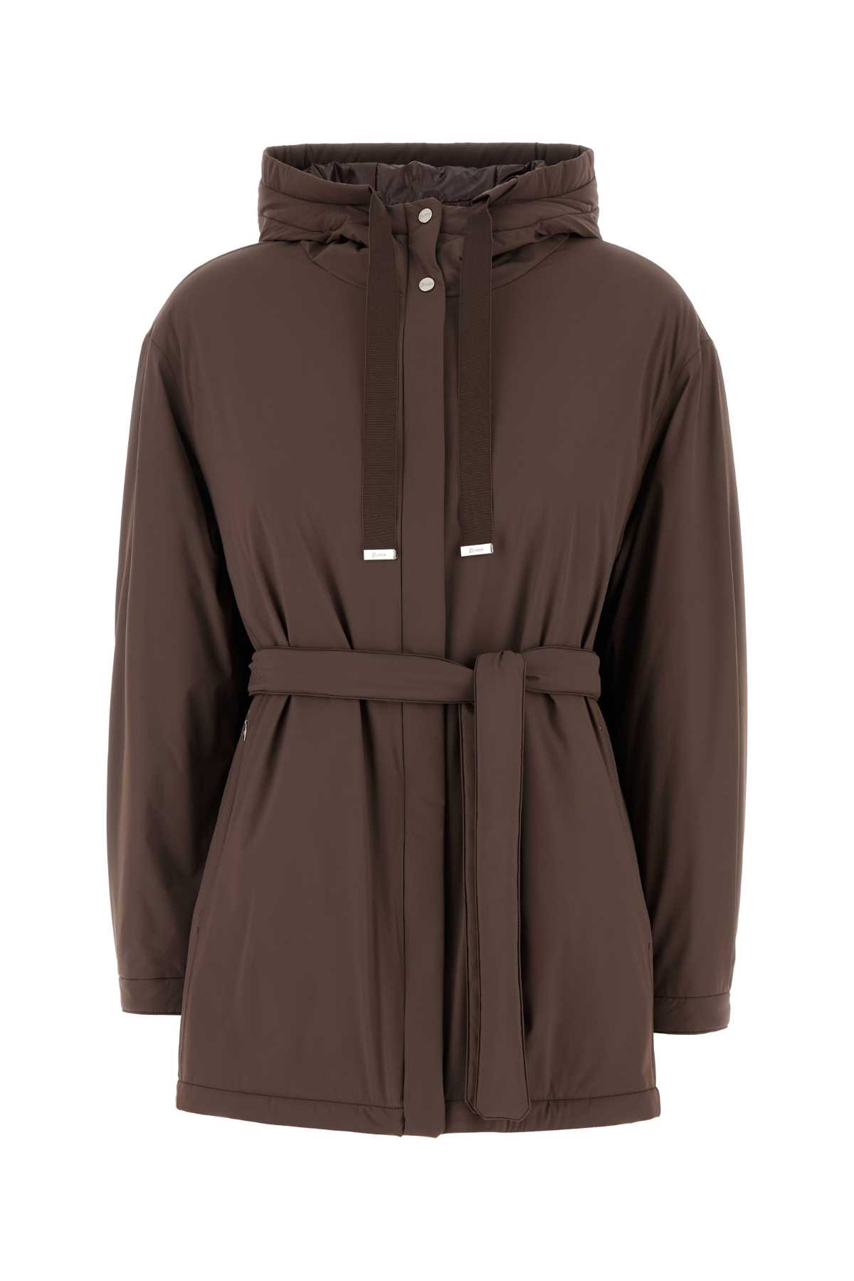 Herno Jacket Stretch Nylon Belted Waist In Brown
