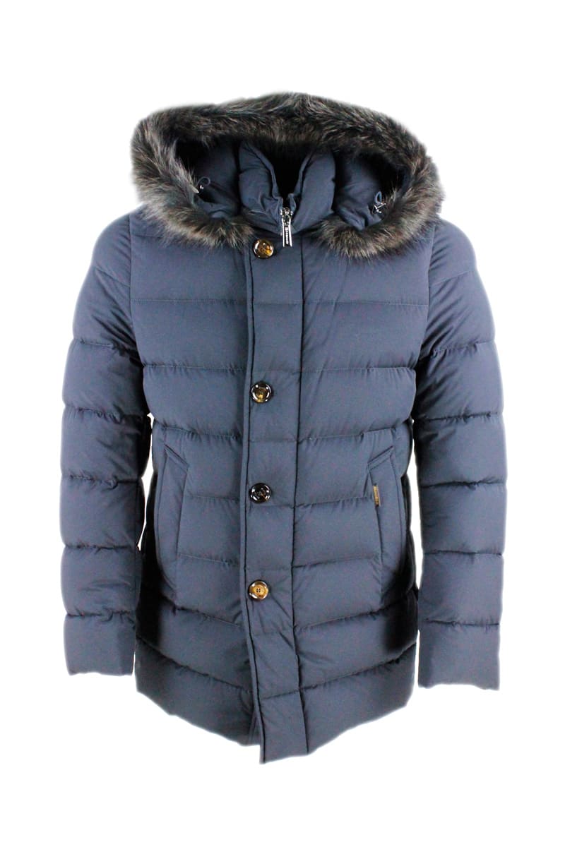 Moorer Padded Jacket With Goose Feathers With Removable Hood With Detachable Fur Trim