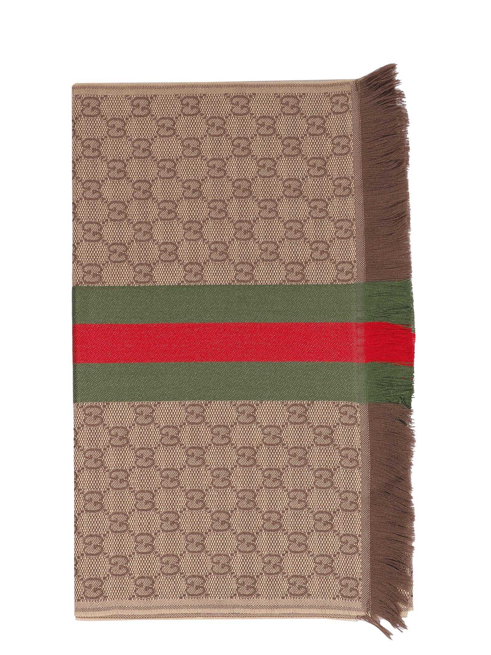 Gucci Gg Jacquard Knit Scarf In Anthracite/d.green | ModeSens