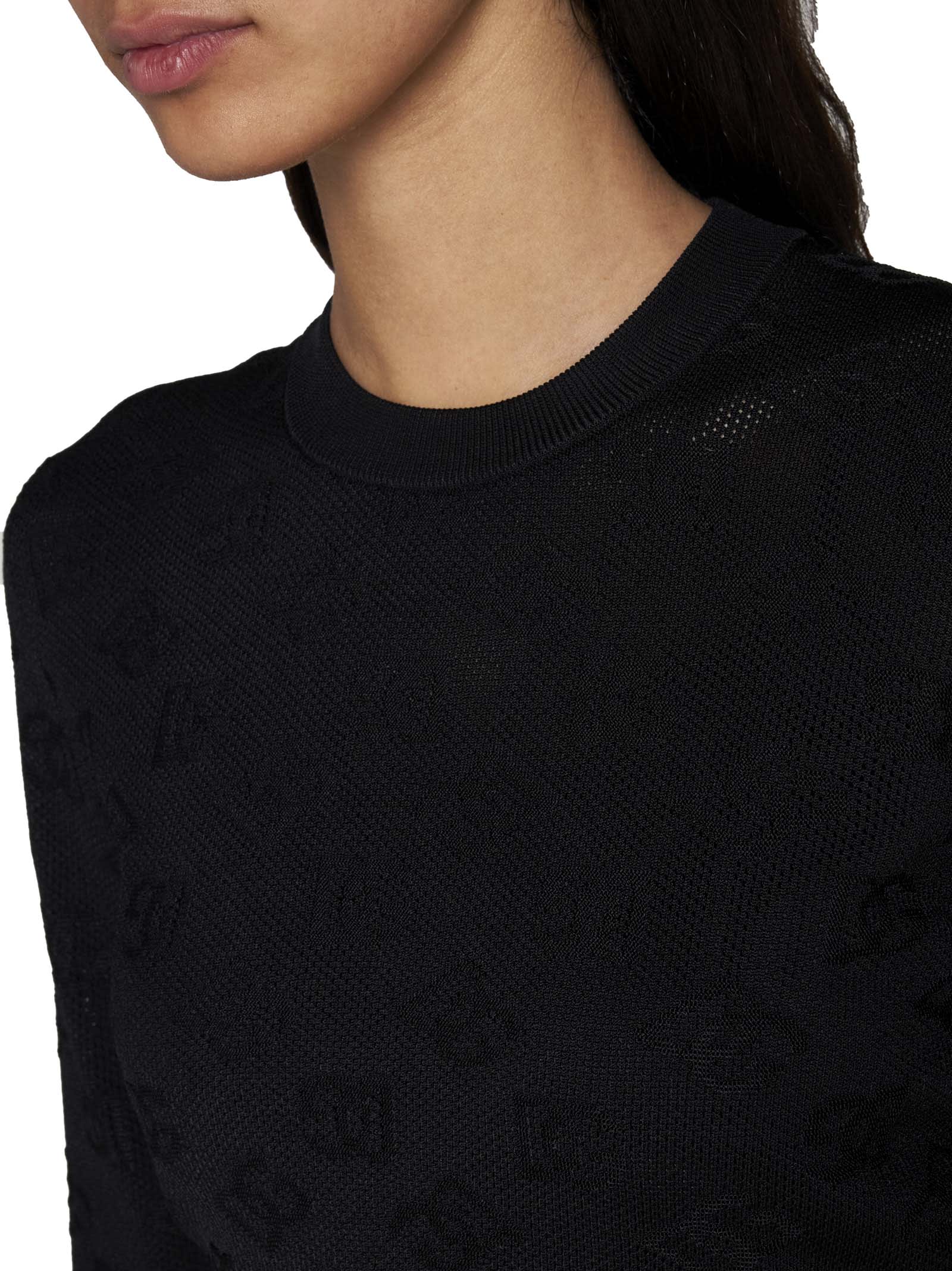 Dolce & Gabbana Viscose Mesh Top With All-over Dg Logo In Black