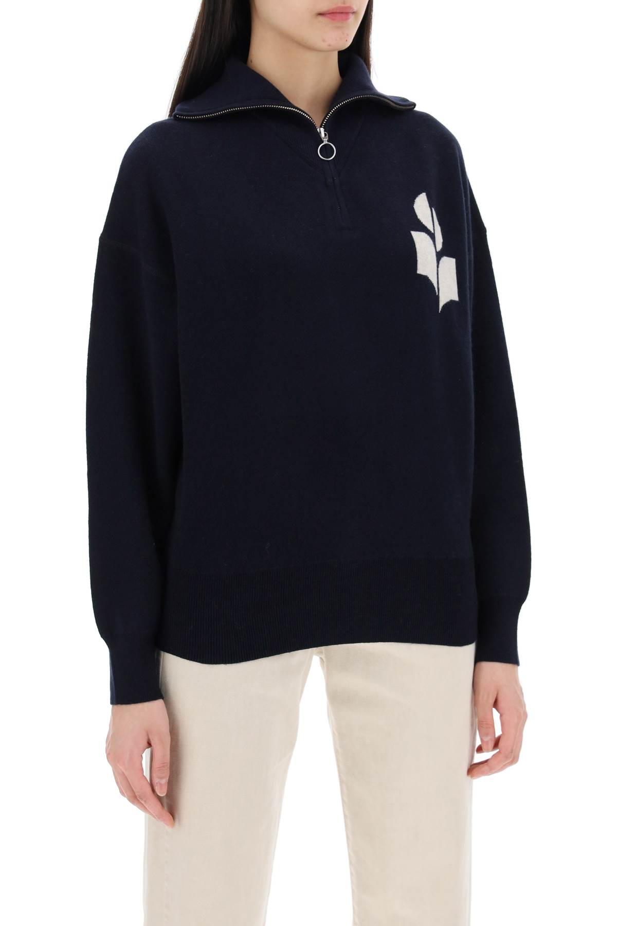 Shop Marant Etoile Azra Sweater With Jacquard Logo In Midnight (blue)