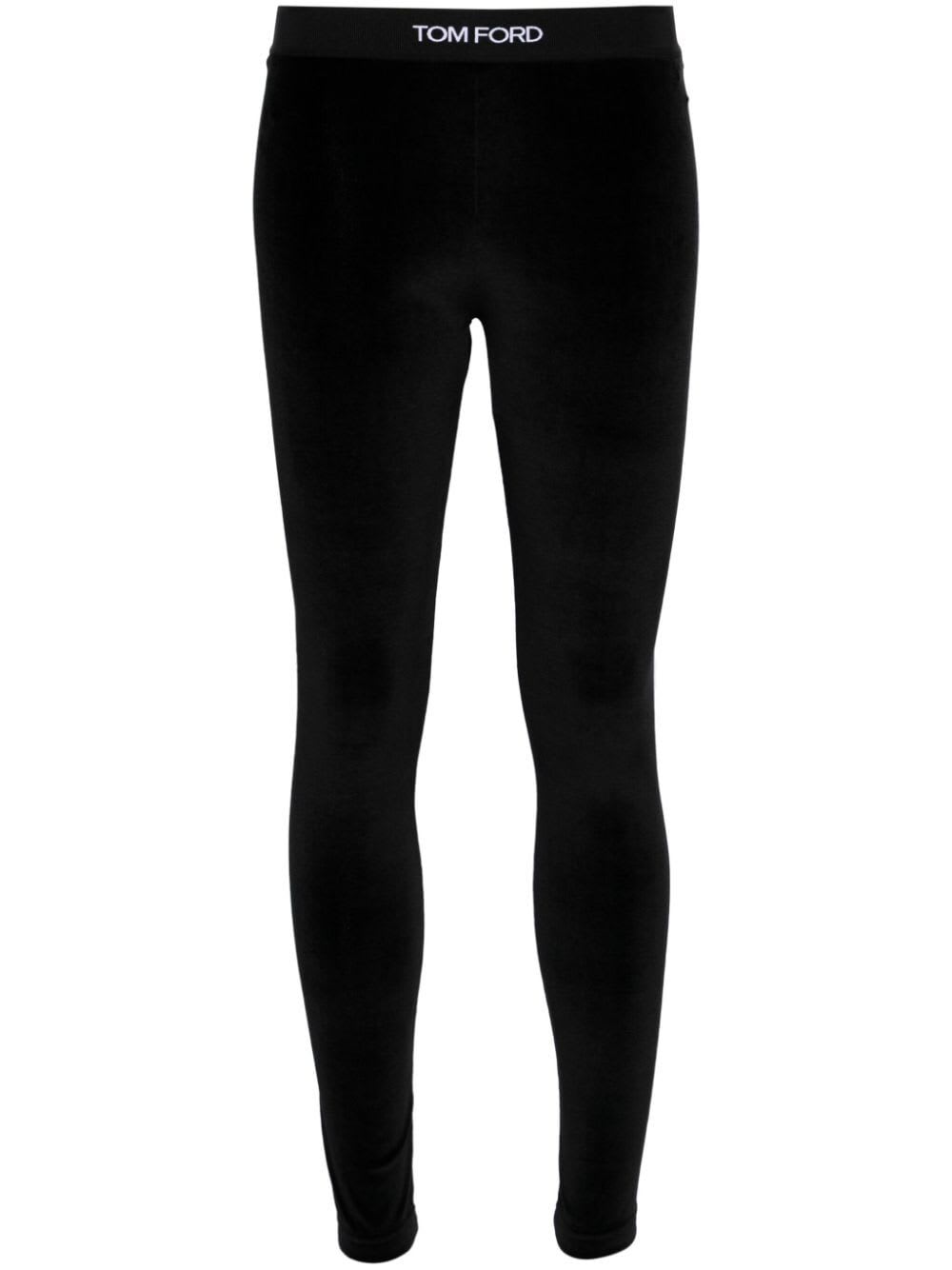 Shop Tom Ford Stretch Lustrous Velour Signature Leggings In Black