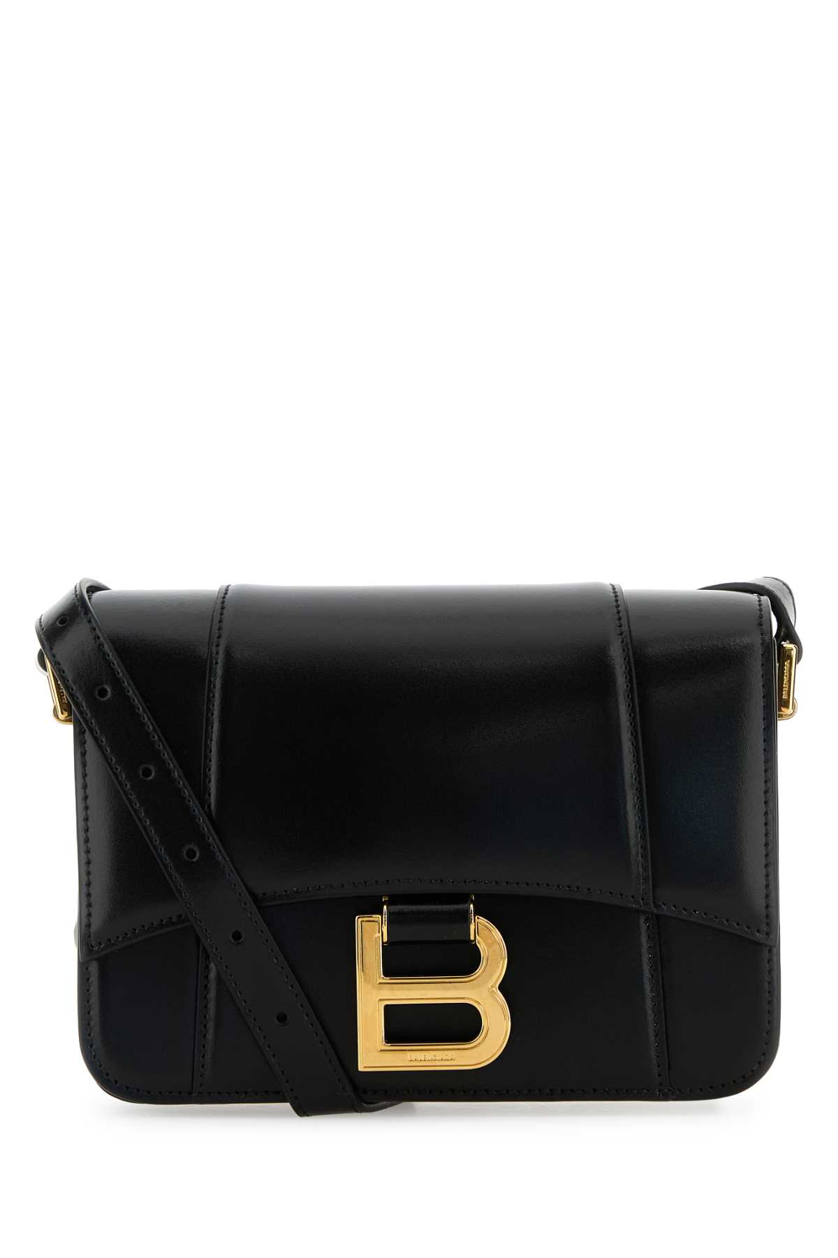 Black Leather Small Hourglass Crossbody Bag