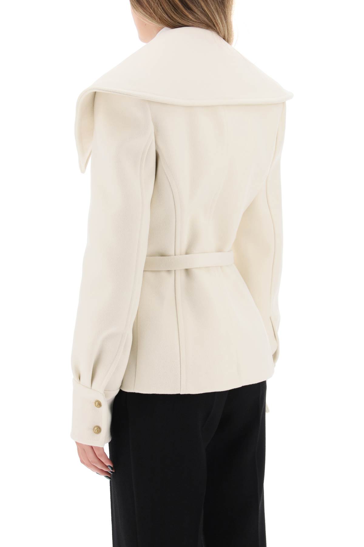 Shop Balmain Belted Double-breasted Peacoat In Blanc (white)