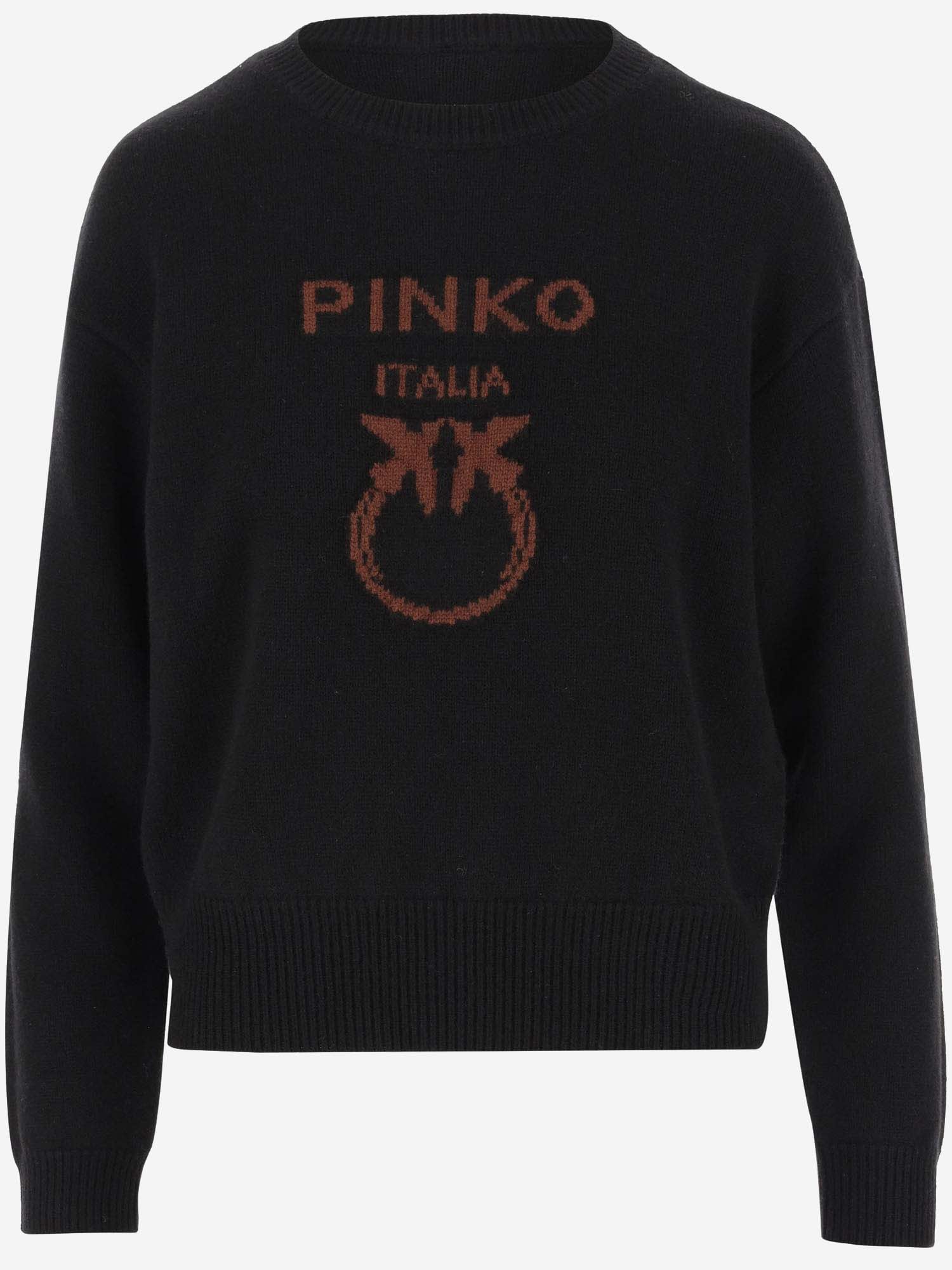 Shop Pinko Wool Sweater With Logo In Black