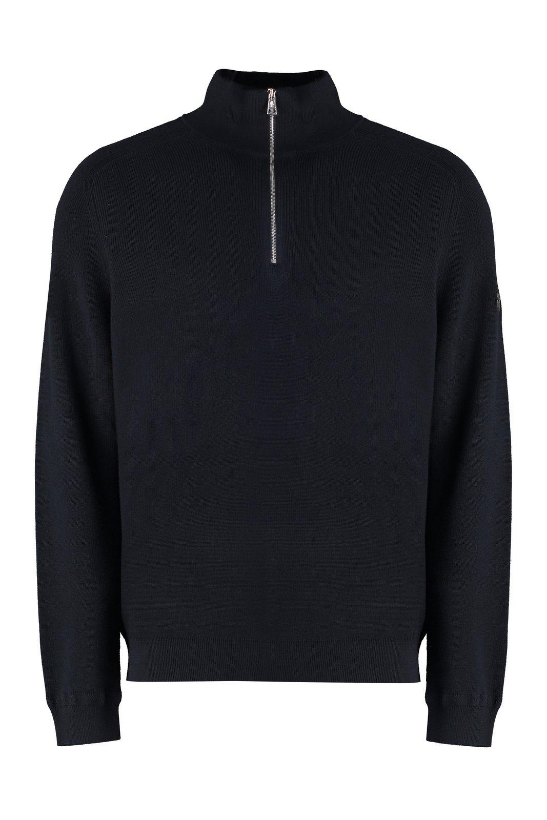 Moncler T-neck Knitted Sweater In Black