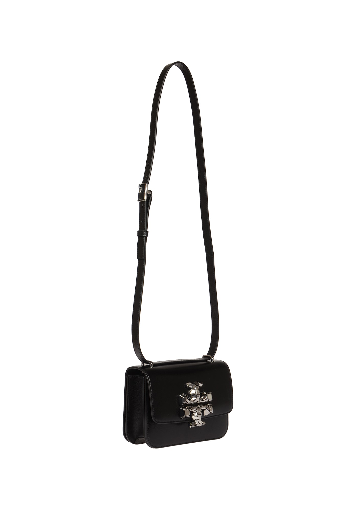 Shop Tory Burch Eleanor Distressed Small Convertible Shoulder Bag In Black
