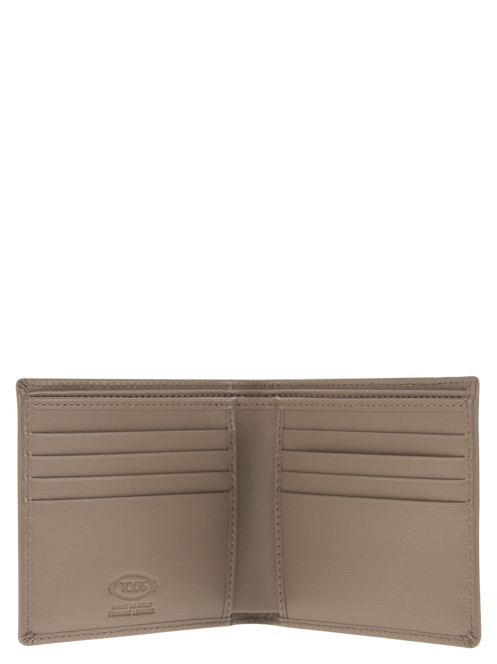 Shop Tod's Leather Wallet With Logo In Beige